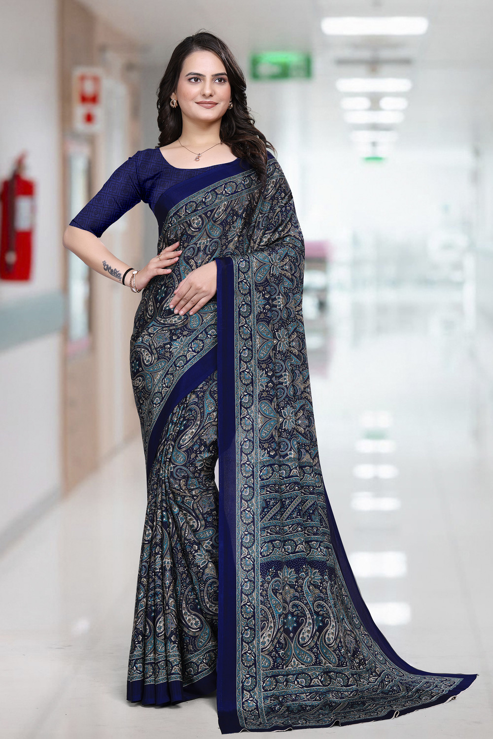 Image of KONICA FAB Printed Daily Wear Crepe Saree