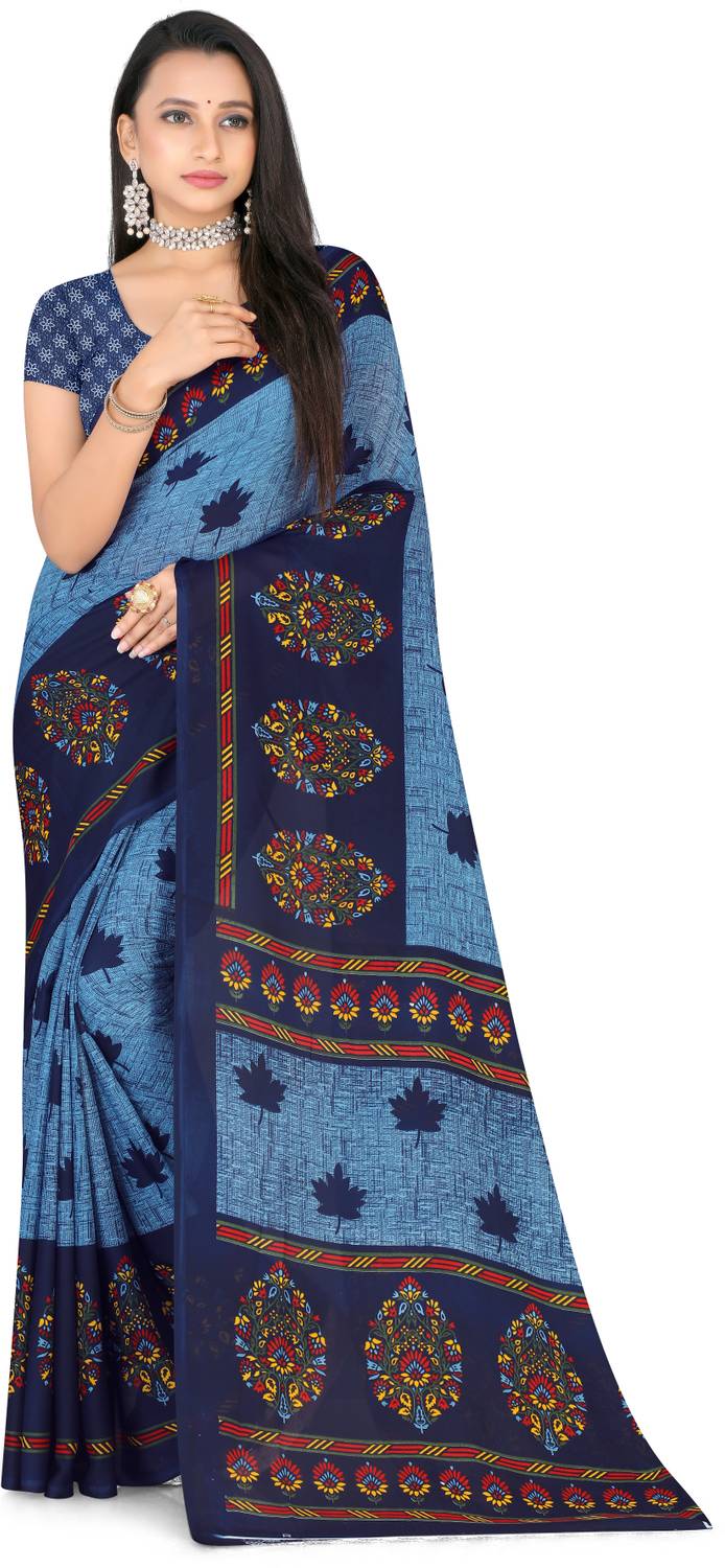 Leelavati Printed Daily Wear Georgette Saree (Dark Blue, Light Bl