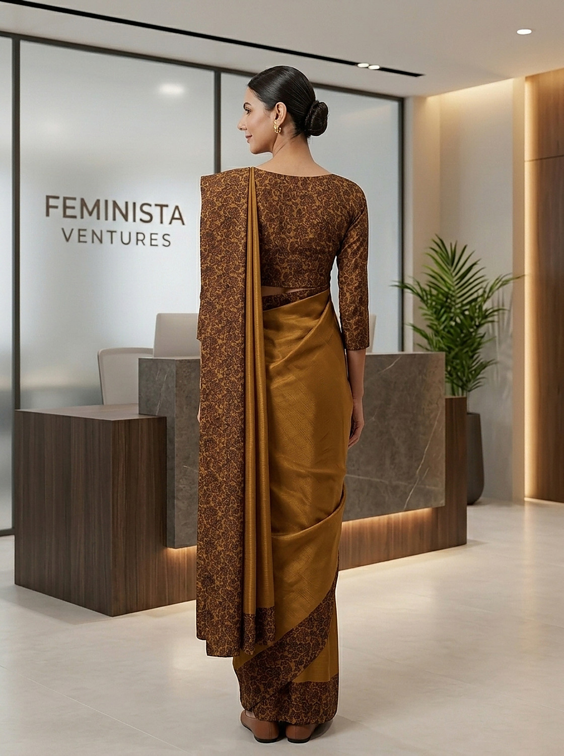 Image of Feminista Printed Daily Wear Crepe Saree