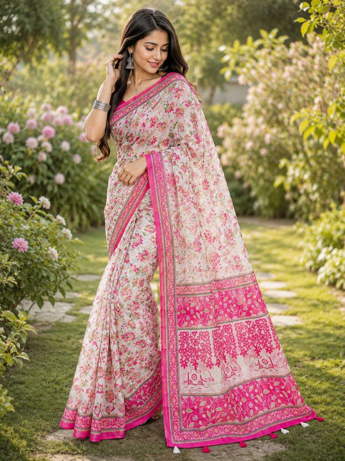 Image of RichEraa Printed Banarasi Cotton Silk Saree