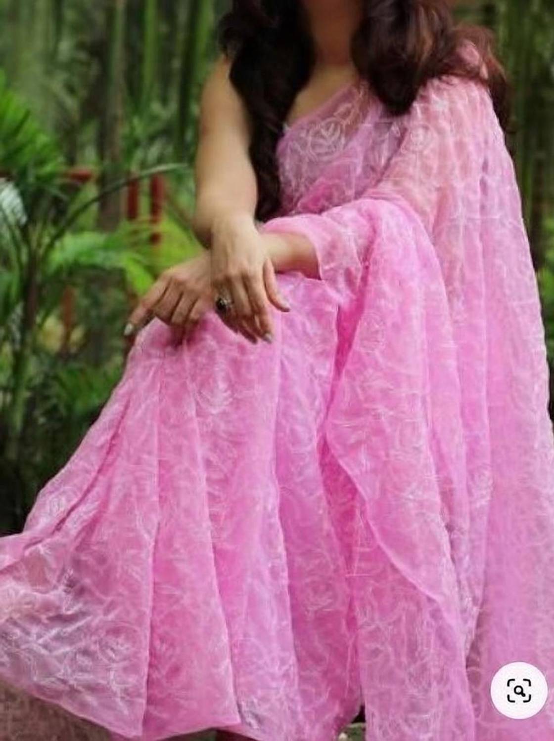 Afia Lucknowi Chikankari Floral Print Lucknow Chikankari Georgette Saree
