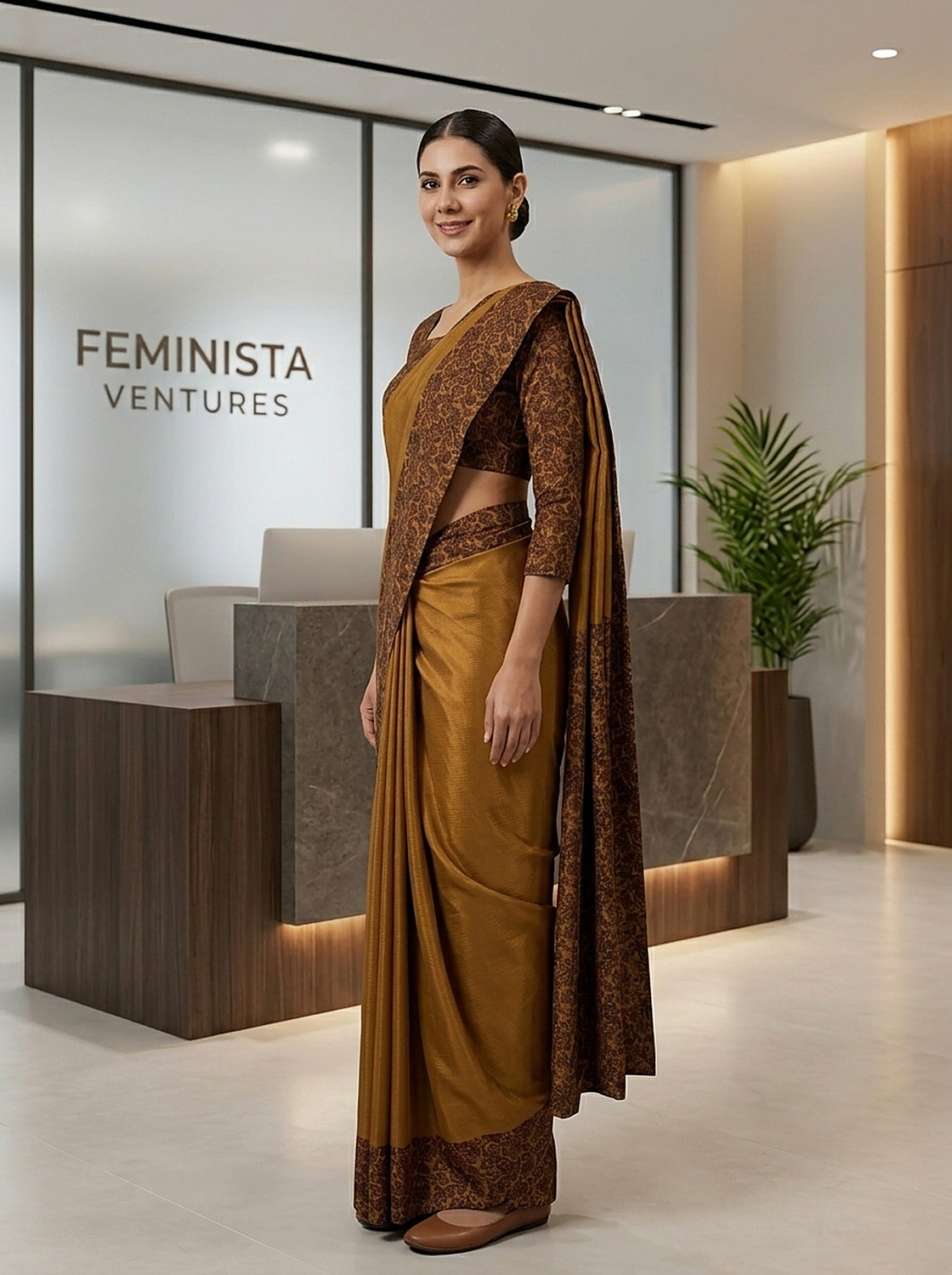 Image of Feminista Printed Daily Wear Crepe Saree