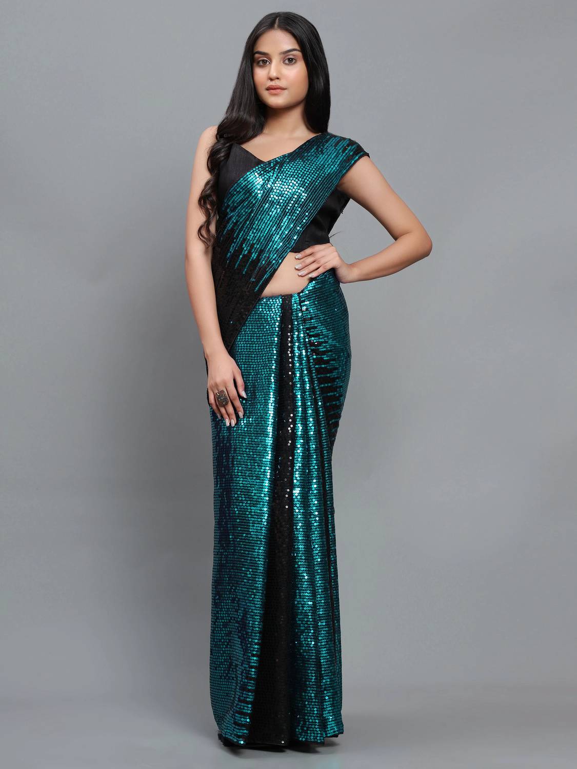3Buddy Fashion Embroidered, Striped Bollywood Georgette Saree