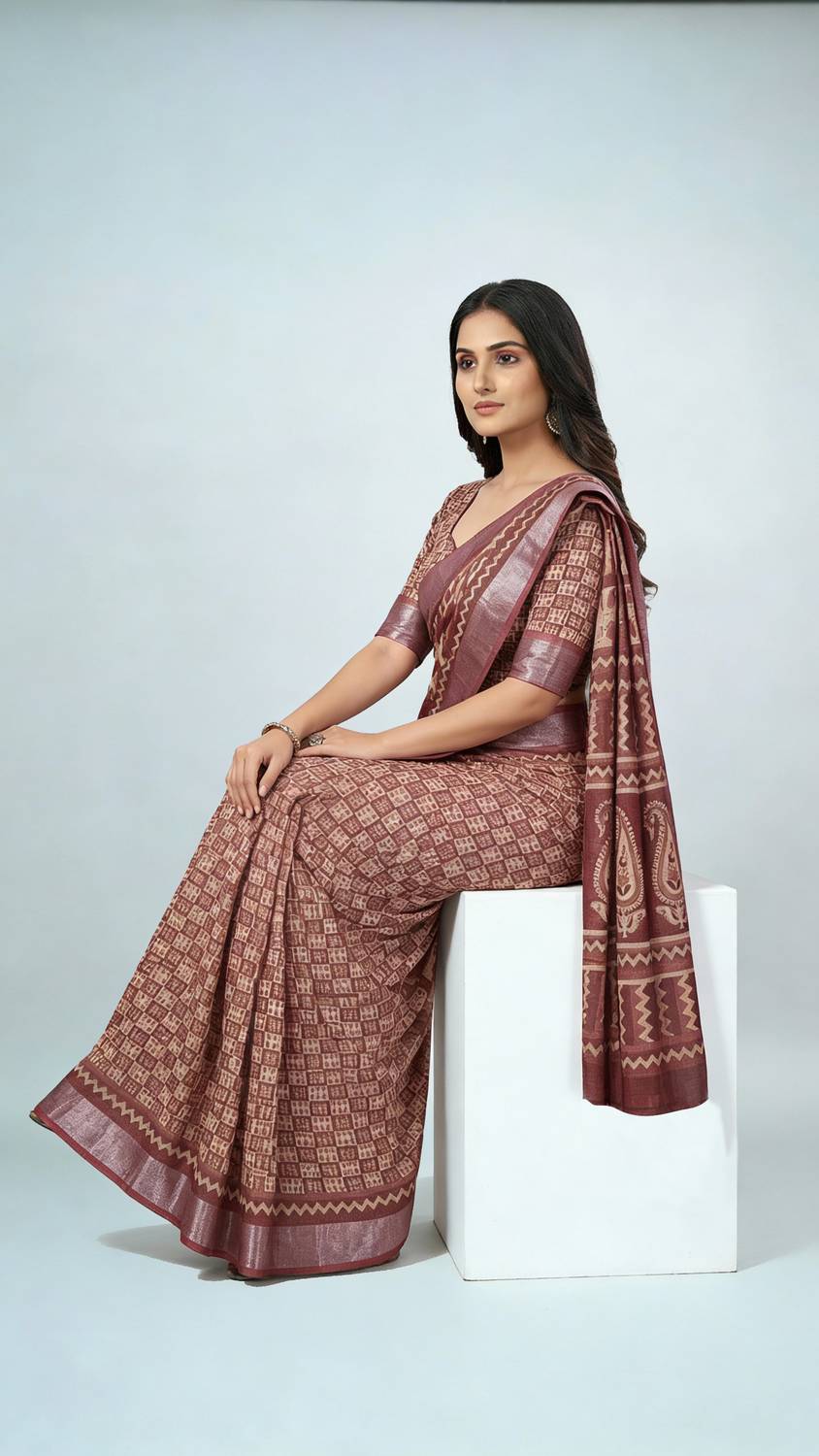 TIGERSNAKE Woven Kasavu Silk Blend Saree (Multicolor)