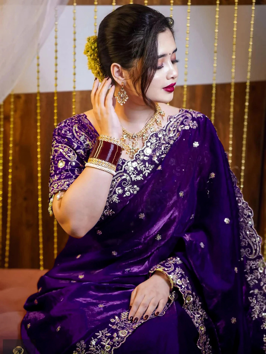 Image of Glamour Hub Embroidered Bollywood Jimmy Jimmy, Pure Silk Saree
