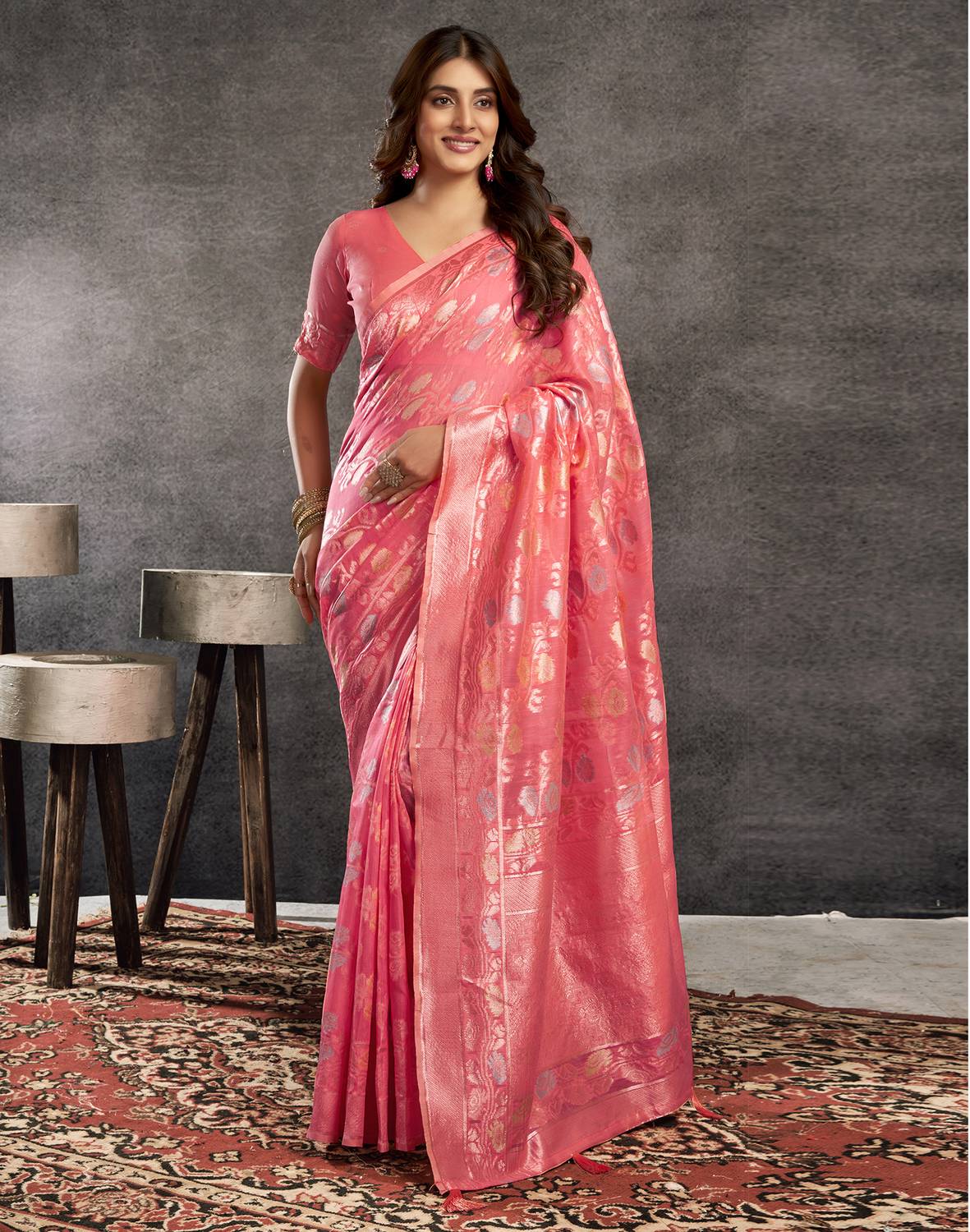 Satrani Dyed, Woven, Embellished Chanderi Silk Blend Saree (Multi