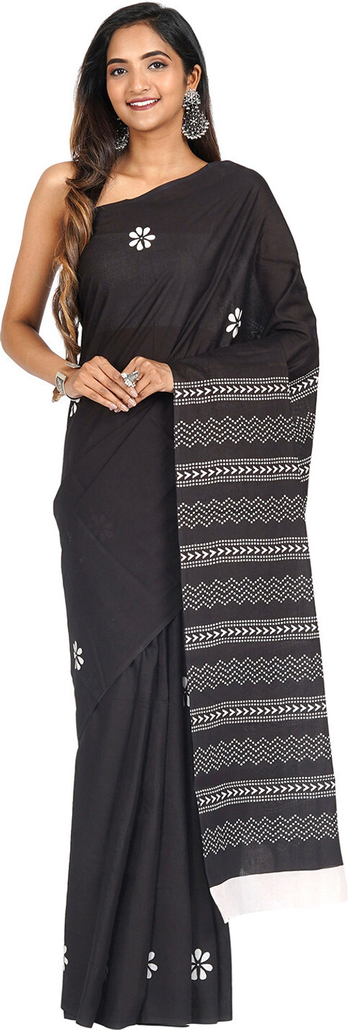 Image of Teejh Floral Print, Geometric Print Daily Wear Cotton Blend Saree
