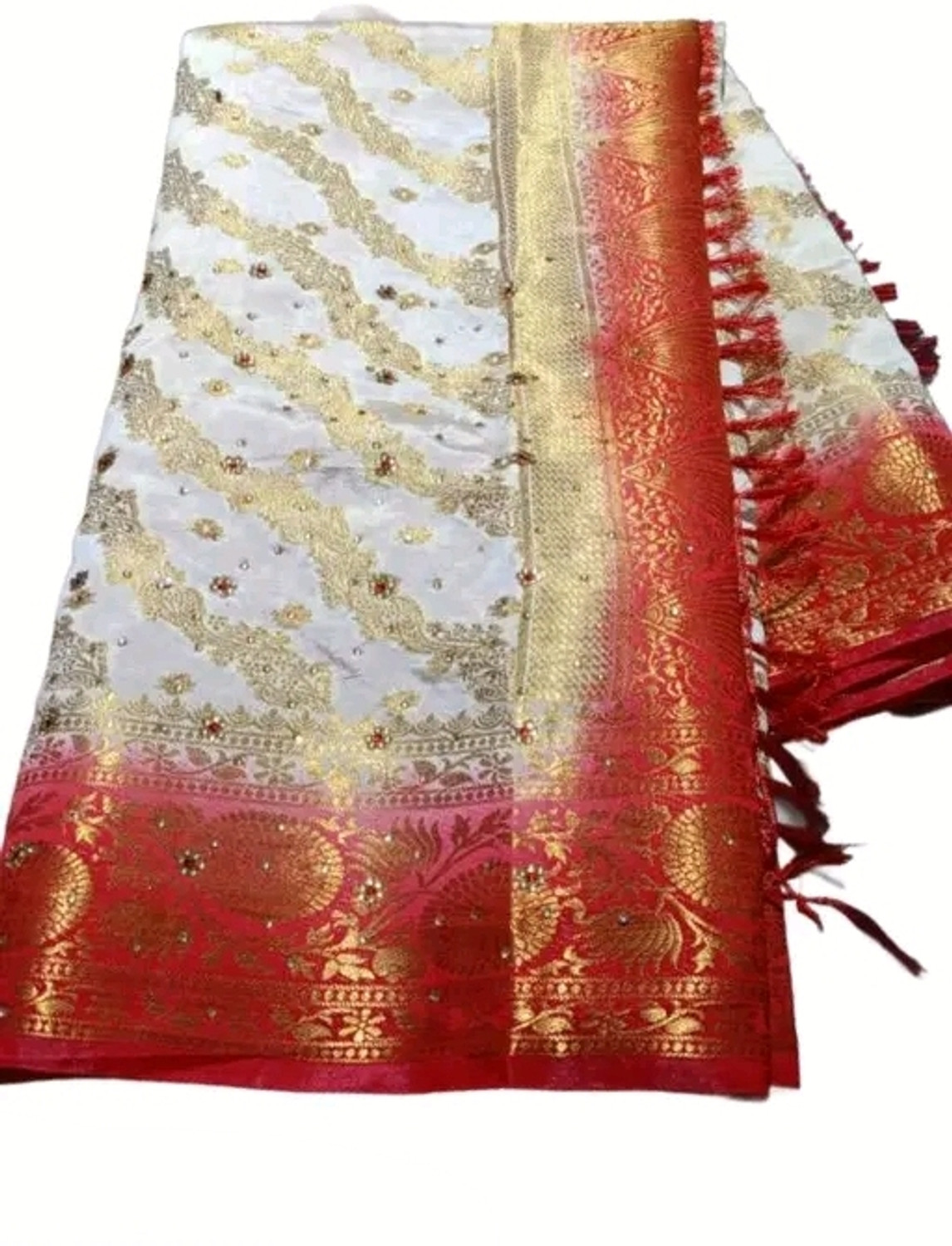 Image of SYRUSSILKSAREE Woven, Embroidered Banarasi Tussar Silk Saree