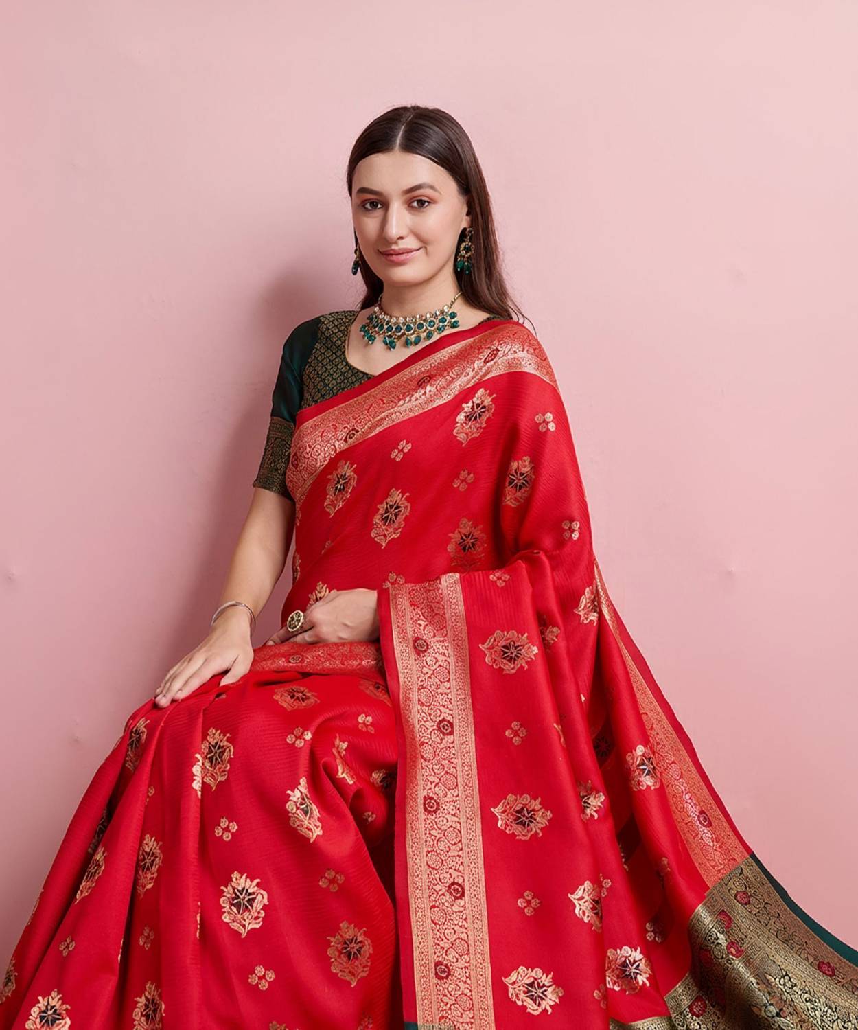 Shreyansh creation Digital Print Banarasi Silk Blend Saree (Red)