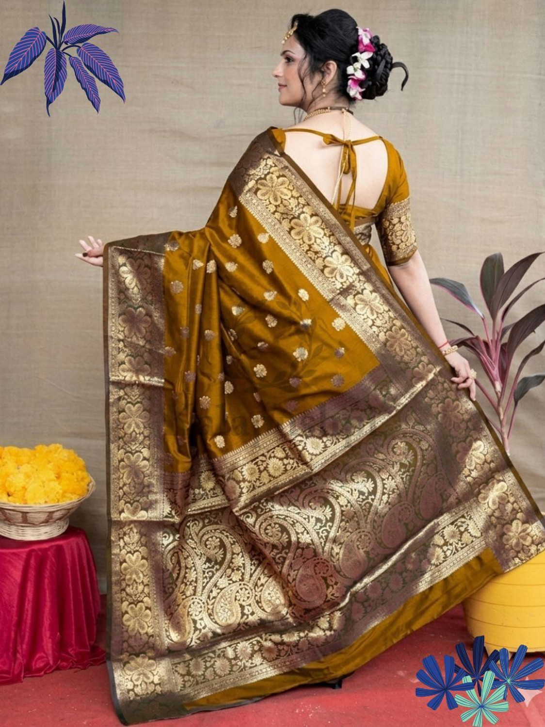 Image of Kalapushpi Woven Banarasi Silk Blend, Pure Silk Saree