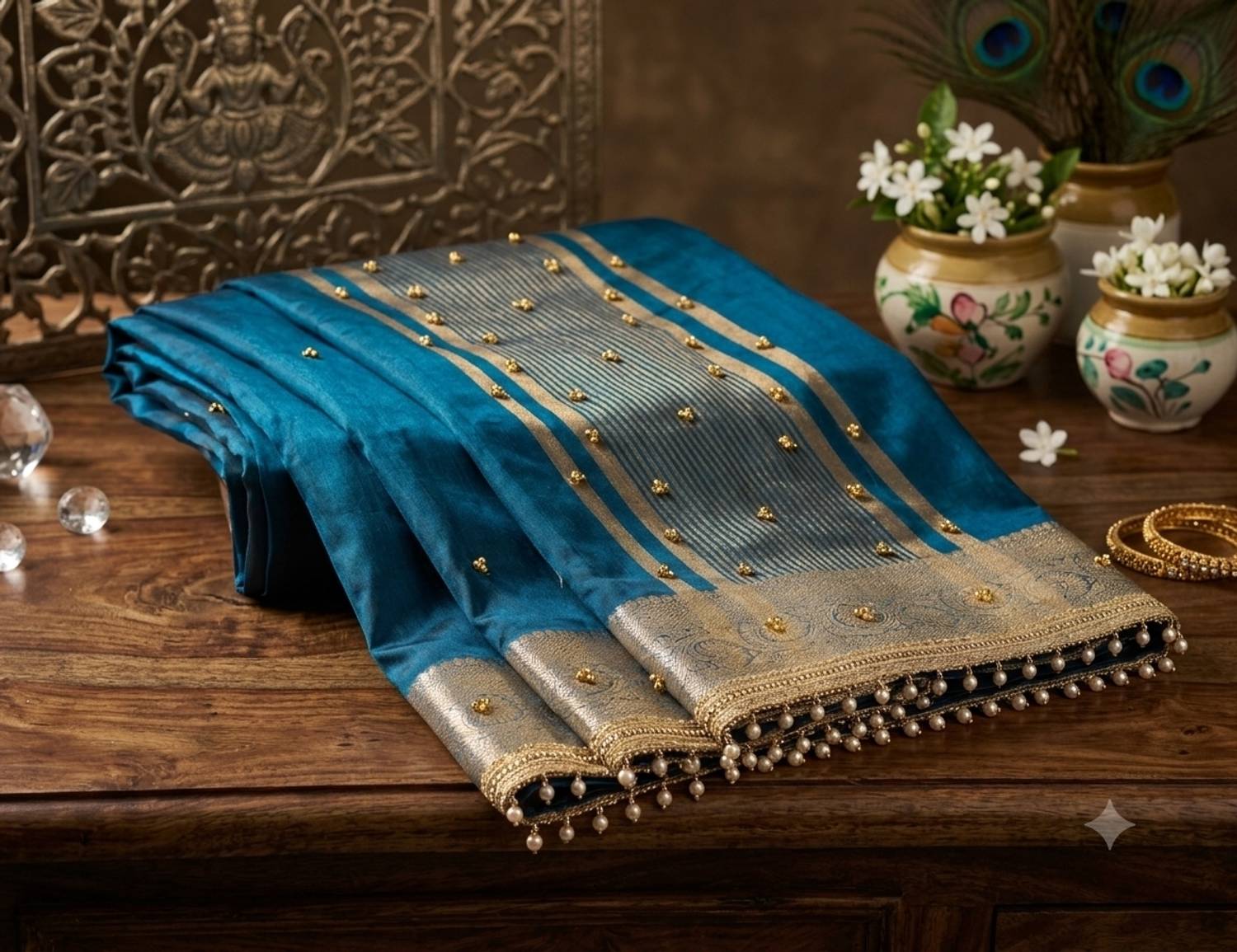 ANTextiles Blue Banarasi Tissue Saree - Image 3