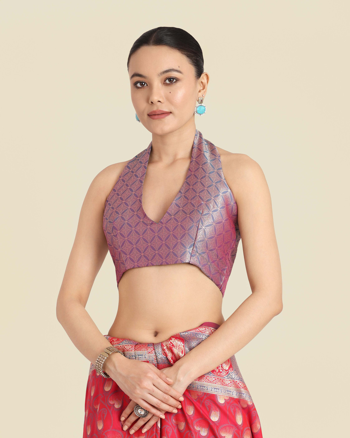 Image of Monjolika Fashion Woven, Embellished Banarasi Silk Blend Saree (Pink)