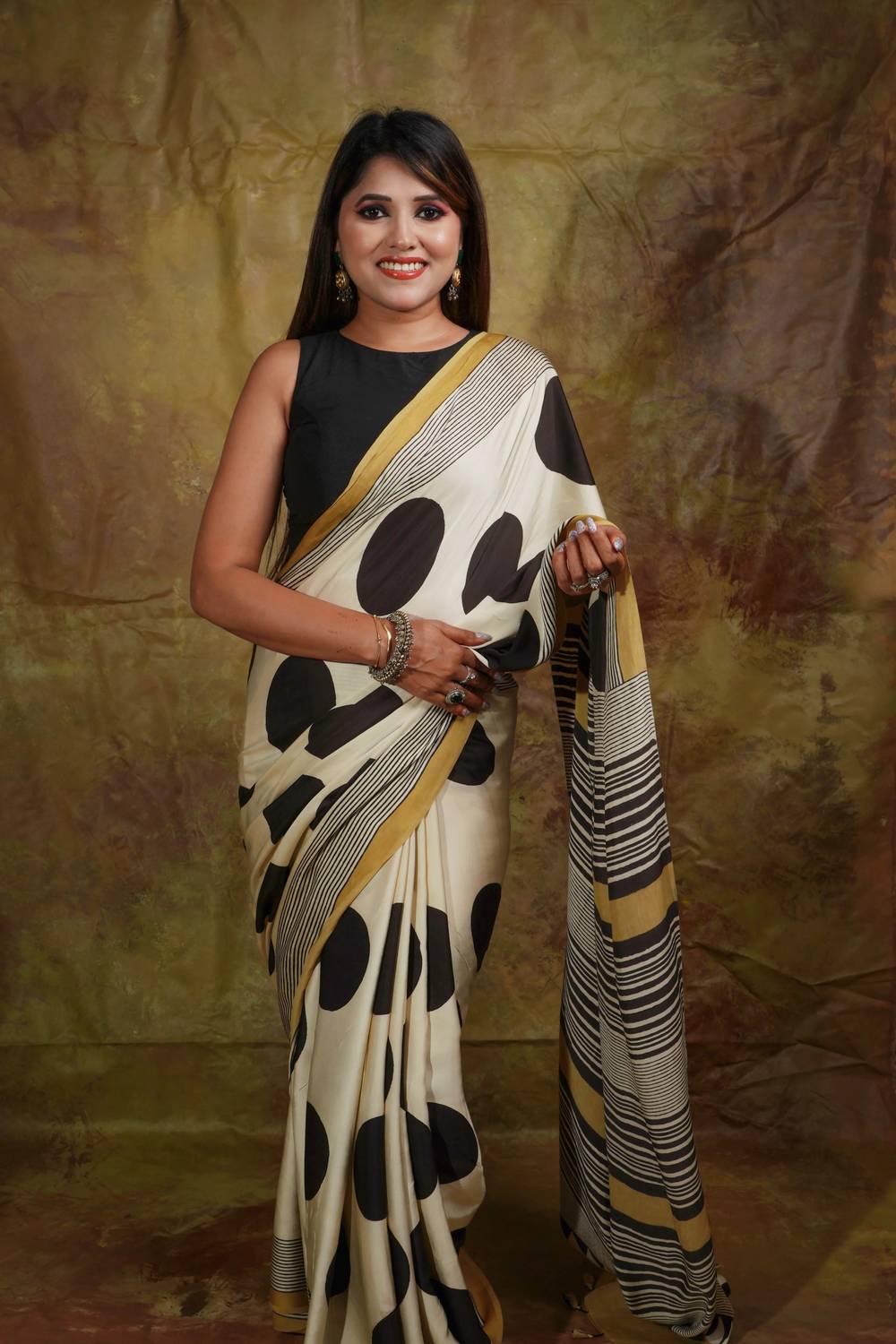 RegalDrapes Polka Print Bollywood Satin Saree