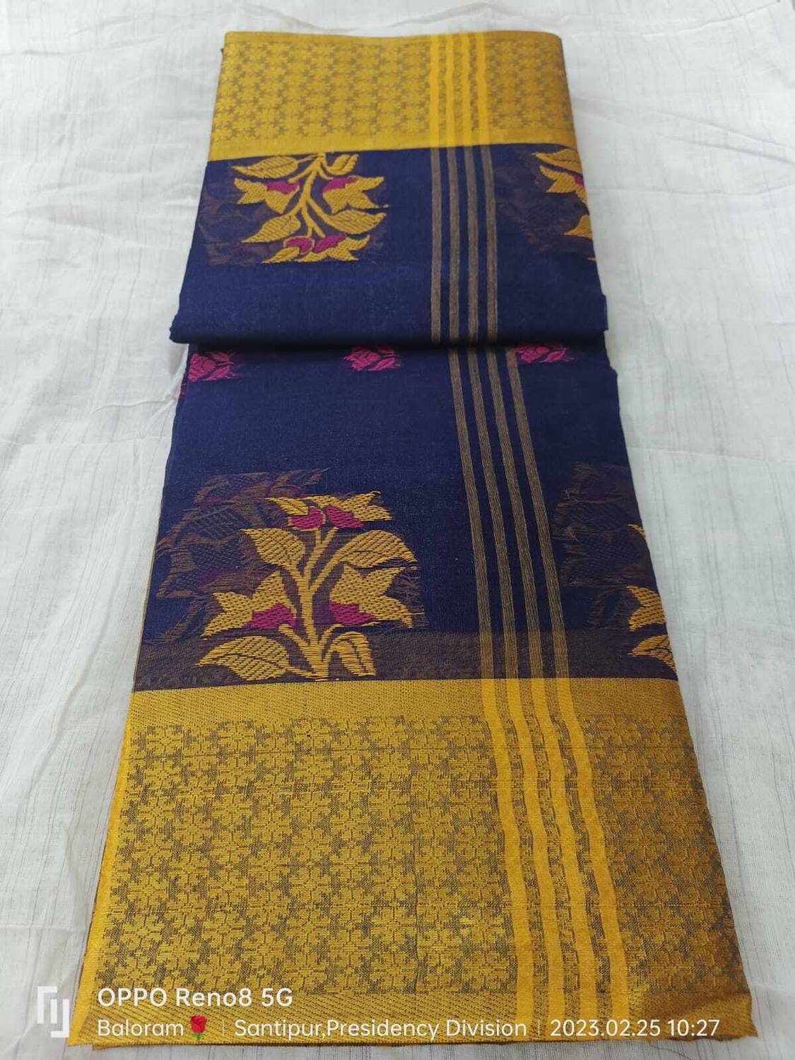 Balika bodhu Woven, Floral Print, Temple Border Tant Pure Cotton Saree