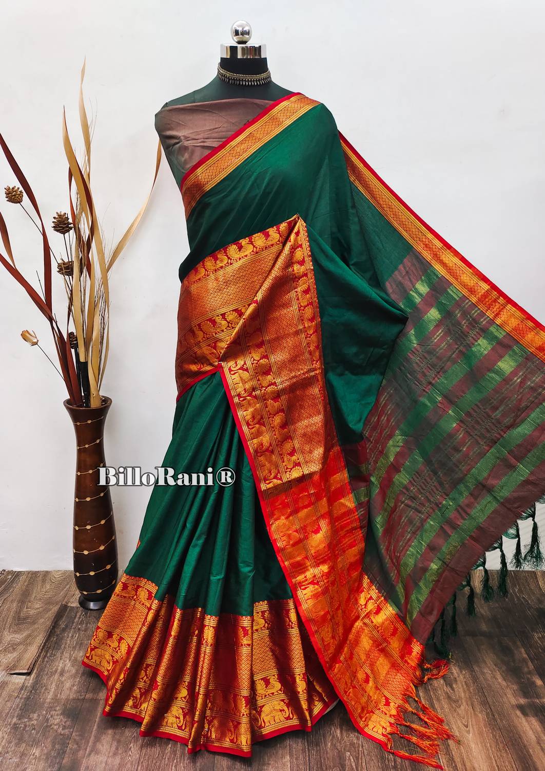 BilloRani Woven Narayanpet Cotton Silk Saree