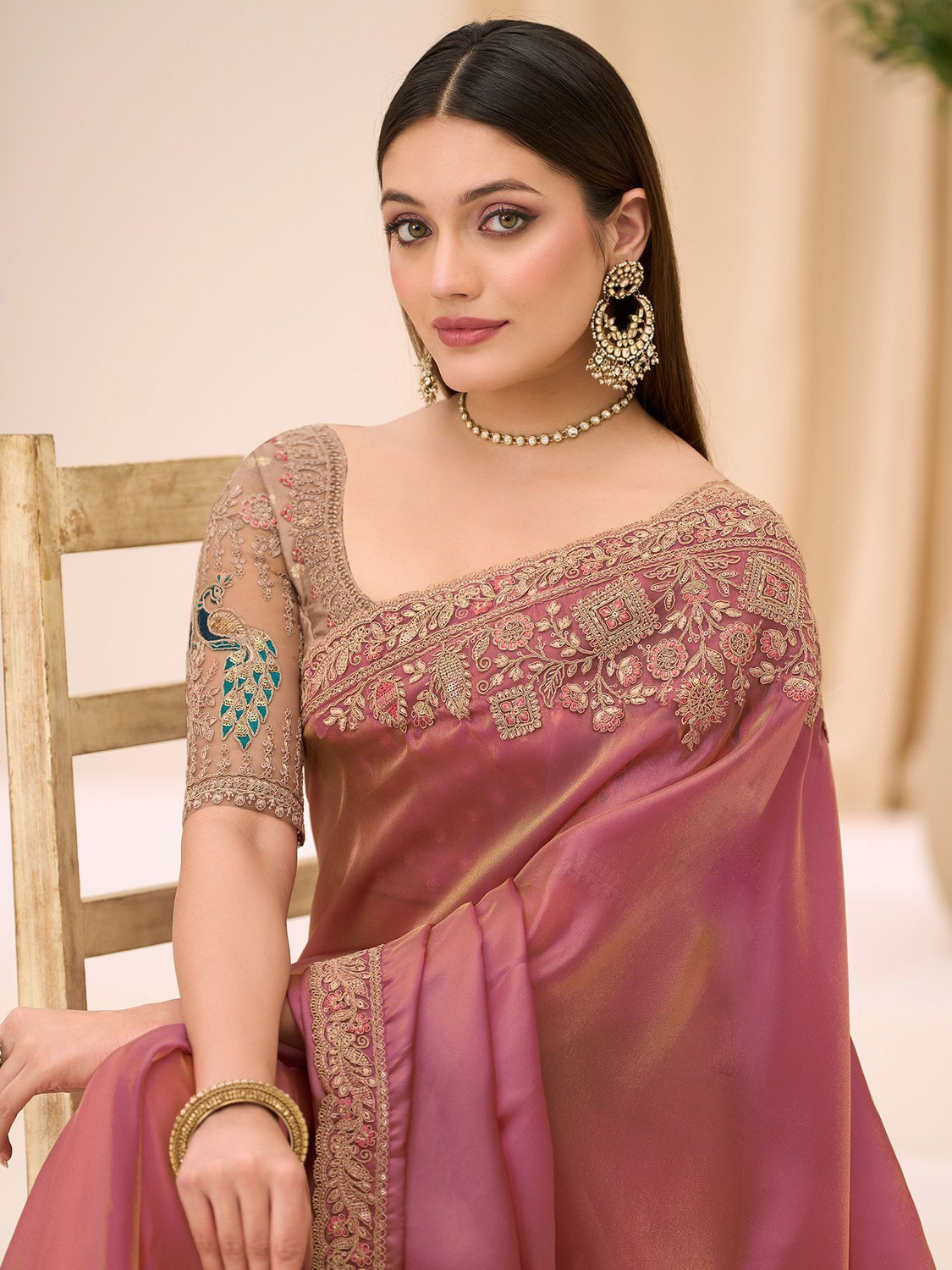 Image of Tasrika Embroidered Bollywood Satin Saree