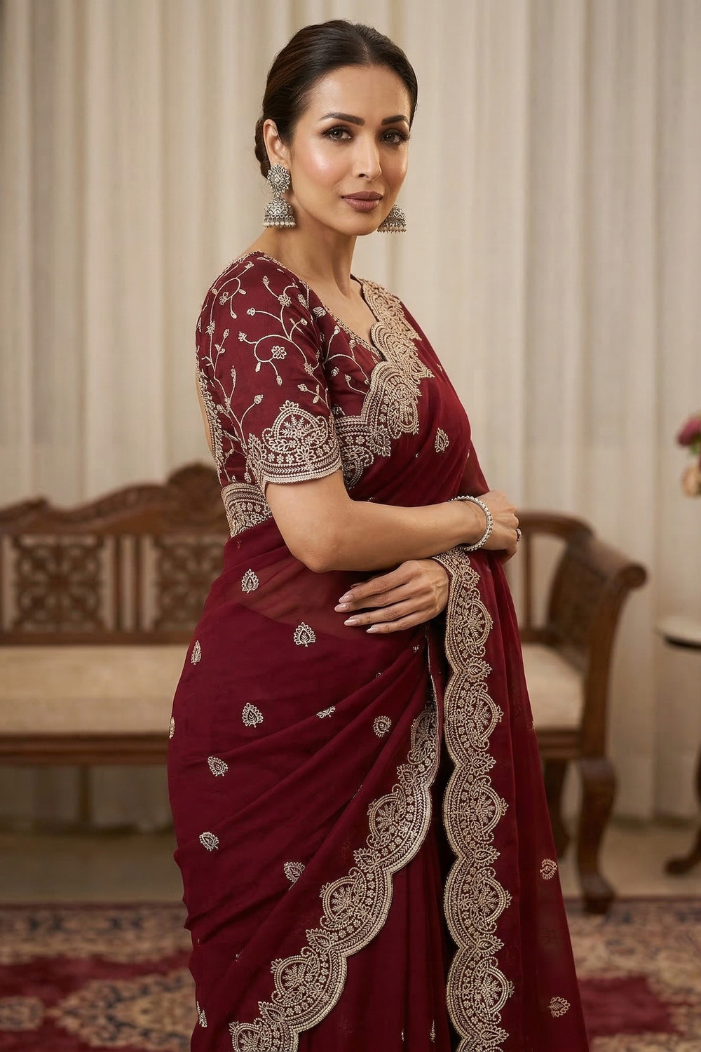 Image of NAMI ENTERPRISE Embroidered Bollywood Georgette Saree