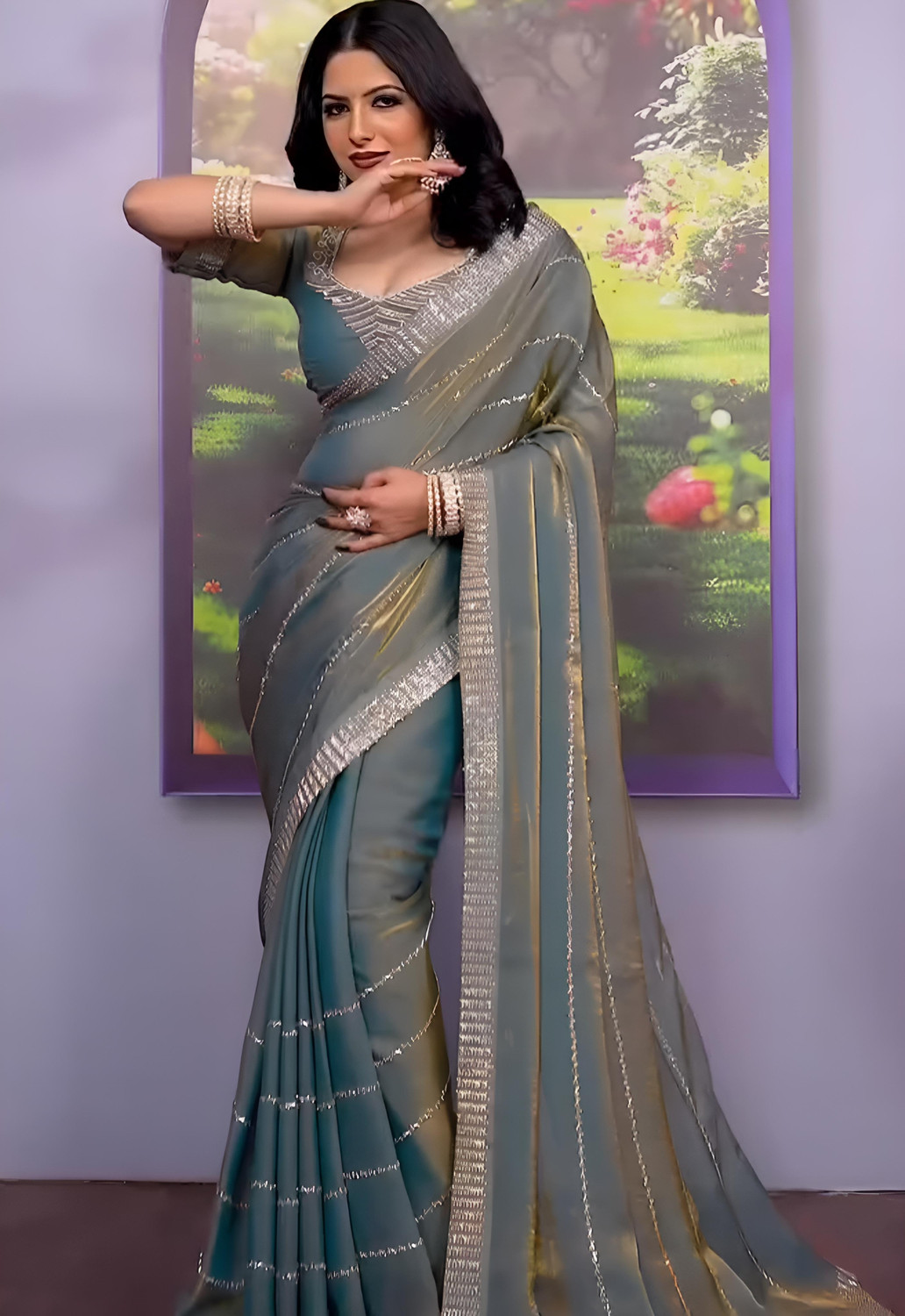 Image of HIJA TRENDZ Embellished Bollywood Chiffon Saree