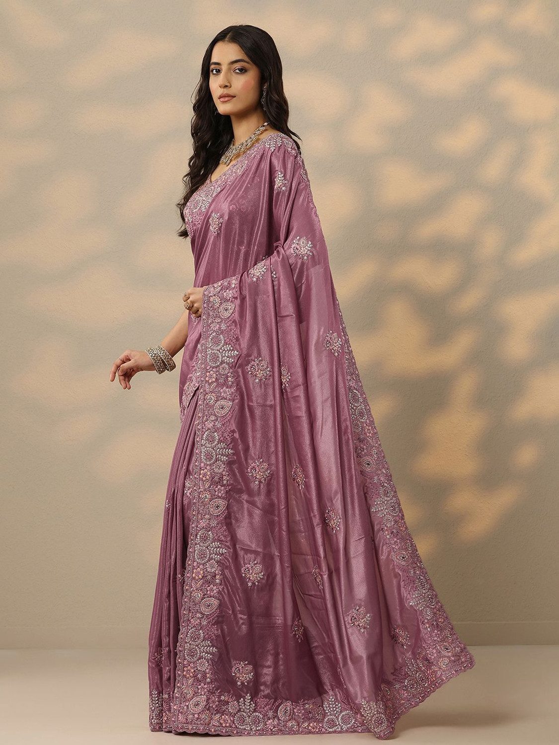 Image of LIBAS Embroidered Daily Wear Crepe Saree