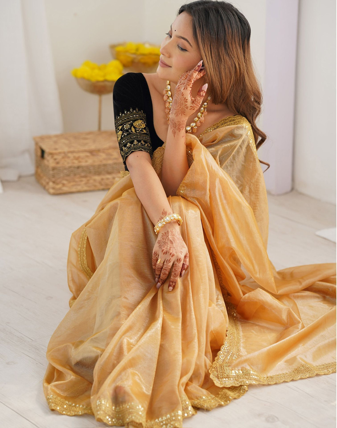 Image of Satrani Embellished, Embroidered Bollywood Jimmy Jimmy Saree