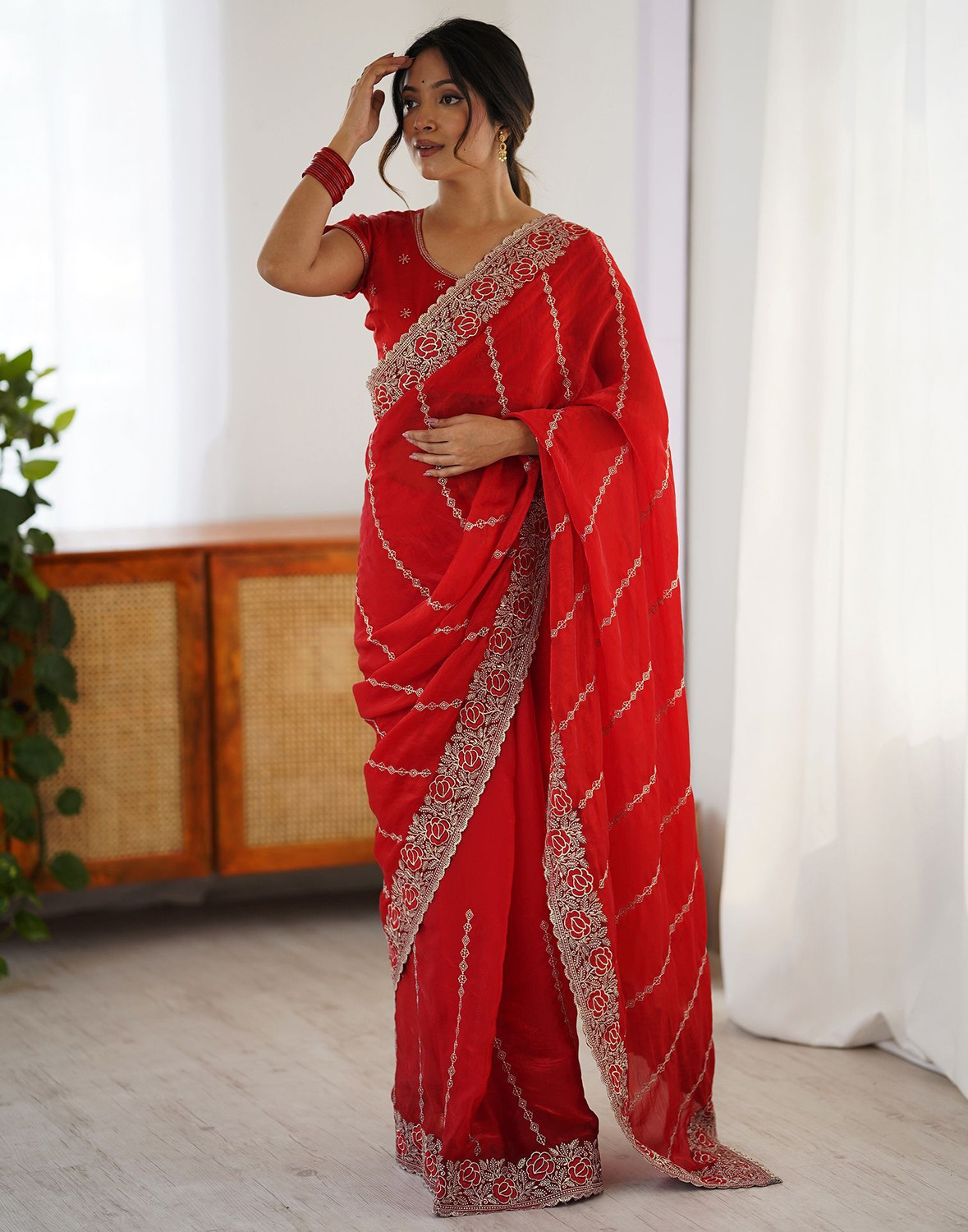 Image of Satrani Embroidered Bollywood Tissue Saree