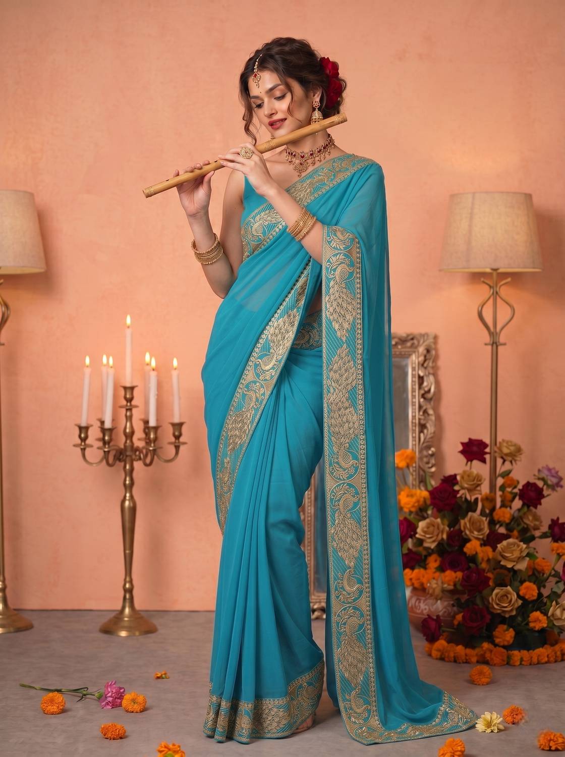 Anugrah Textile Self Design Banarasi Lycra Blend, Chiffon Saree