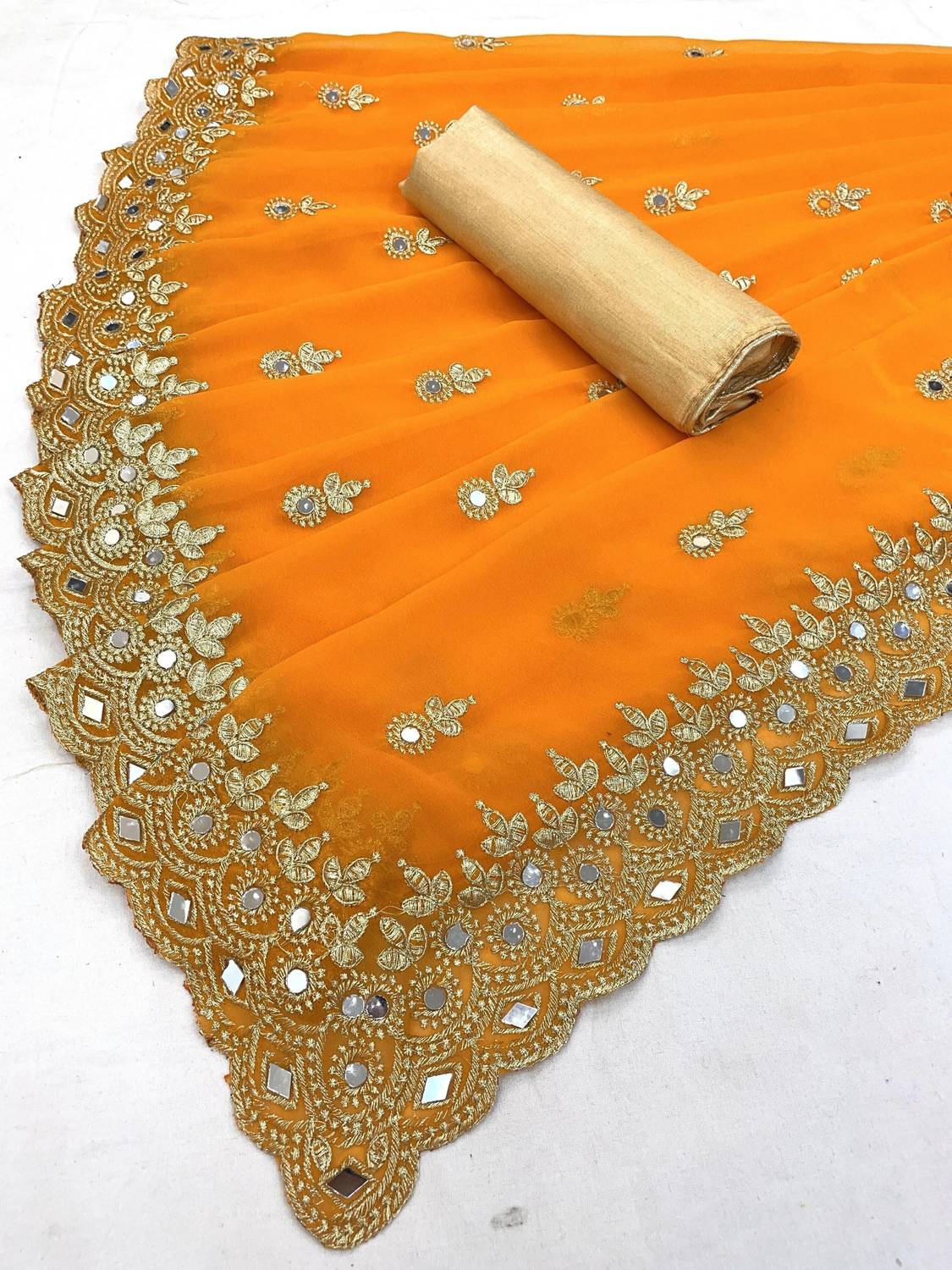 NERTA BOUTIQUE Embellished Bollywood Georgette Saree (Orange)