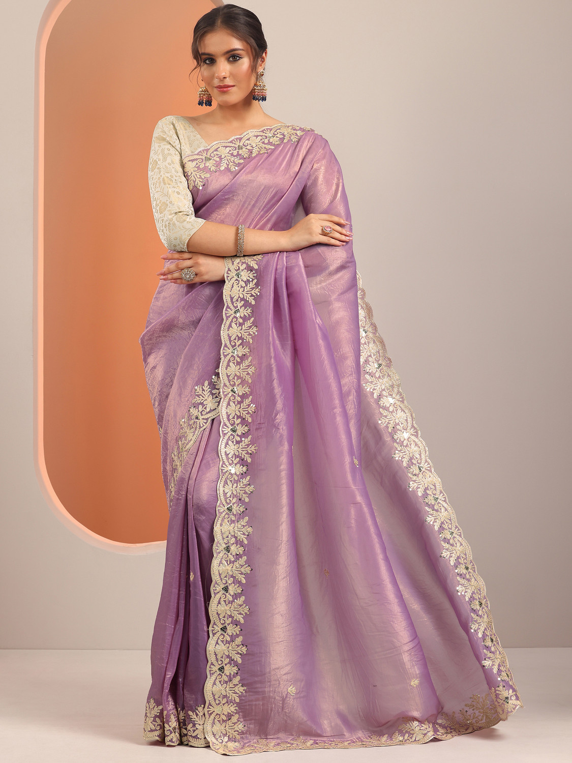 Image of LIBAS Embroidered Daily Wear Organza Saree