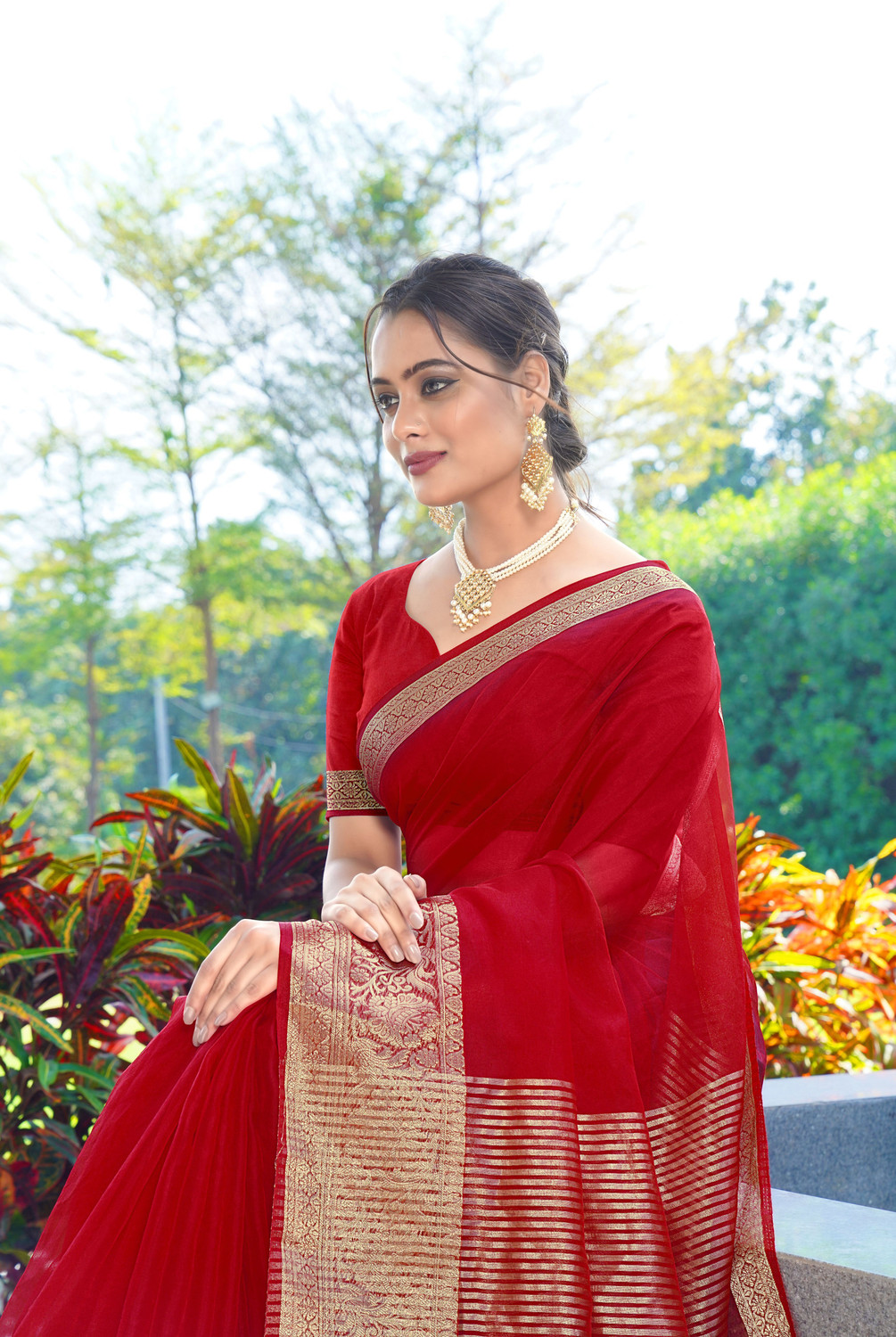 Image of KOTHARI SBT Solid /Plain Bandhani Organza Saree