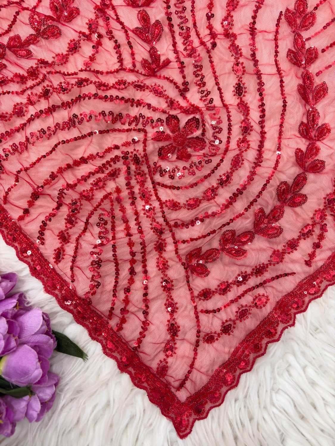 Image of Munir Clothing Embellished, Embroidered, Floral Print, Printed, Woven Bollywood Net Saree (Red)