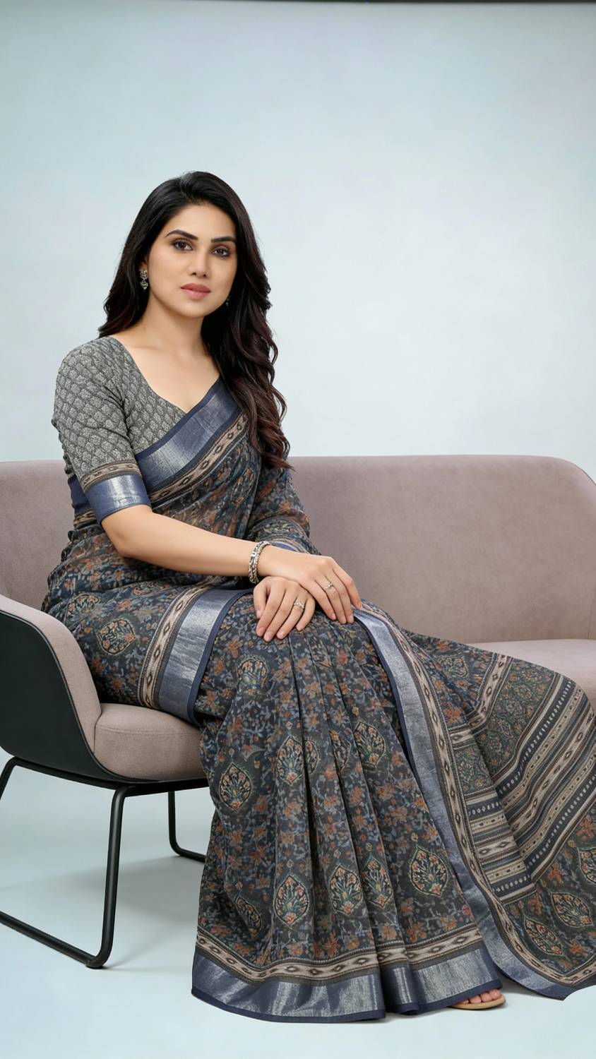 TIGERSNAKE Woven Kasavu Silk Blend Saree (Multicolor)