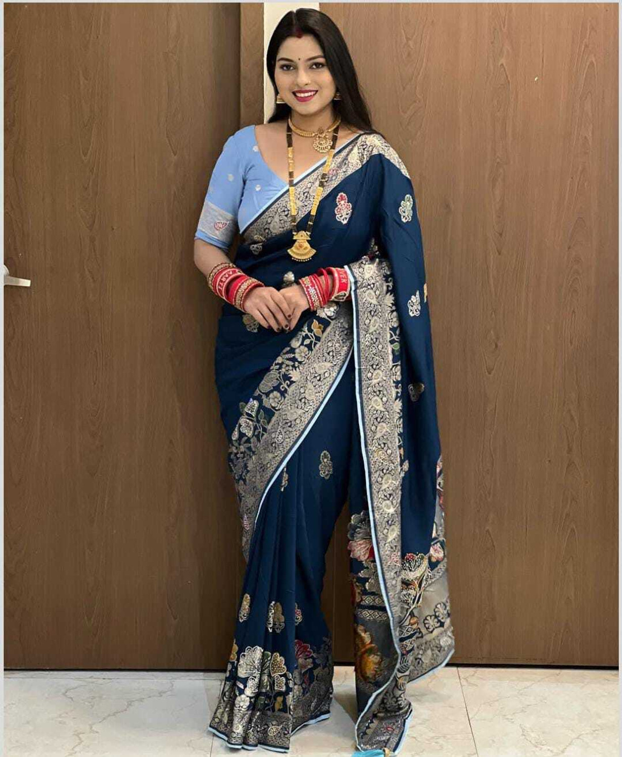 Image of Gajj Kesari World Woven Banarasi Chanderi Saree (Multicolor)