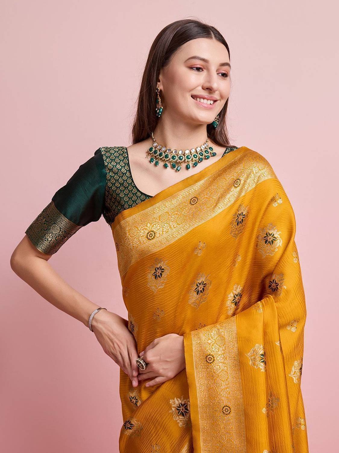 Shreyansh creation Digital Print Banarasi Silk Blend Saree (Musta