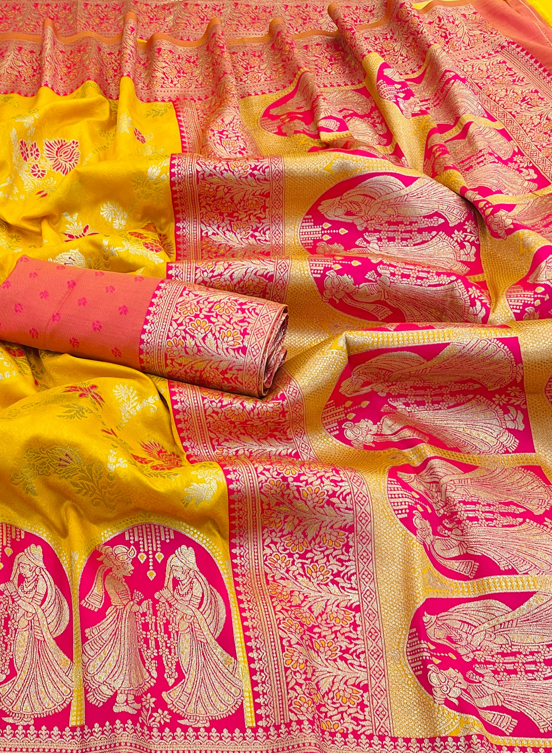 Image of KanjiQueen Woven Banarasi Silk Blend, Pure Silk Saree