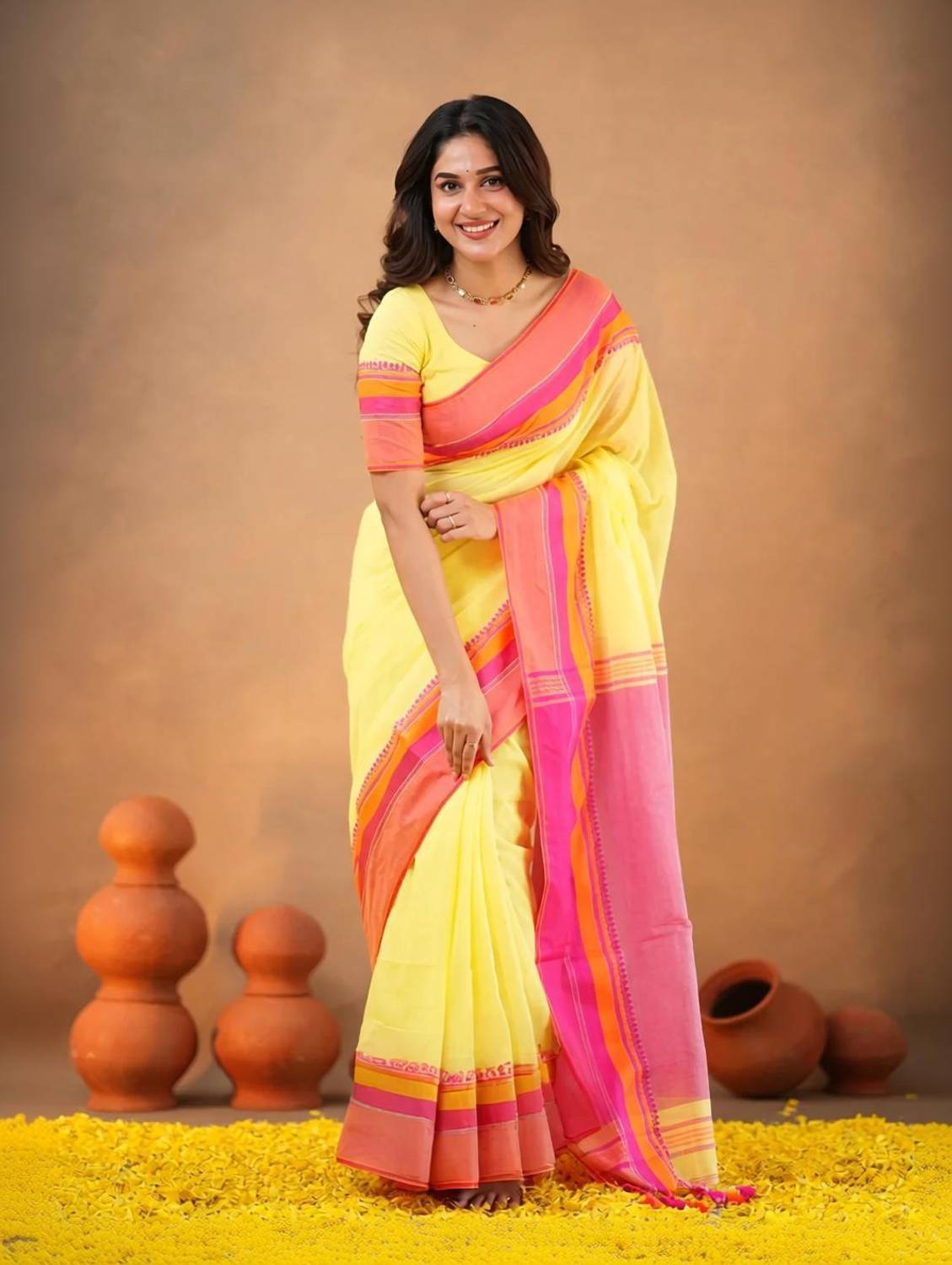 AGAMONI Woven Handloom Pure Cotton Saree