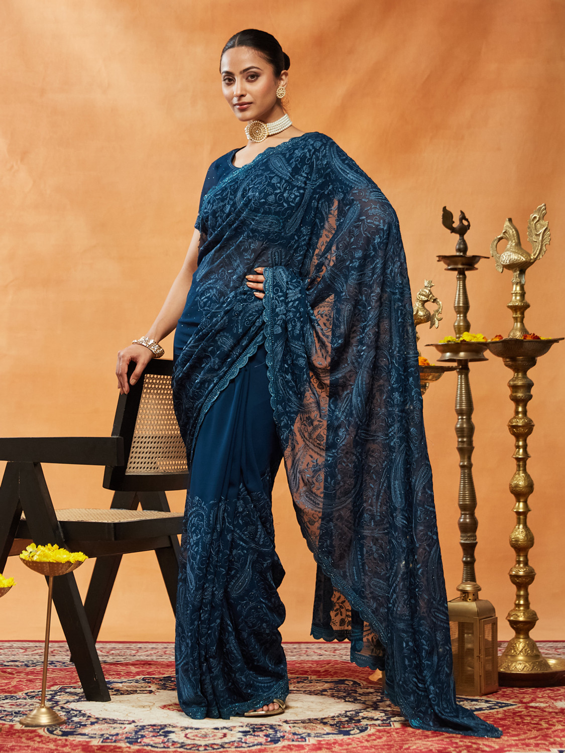 Image of KASEE Embroidered, Paisley Bollywood Chiffon Saree