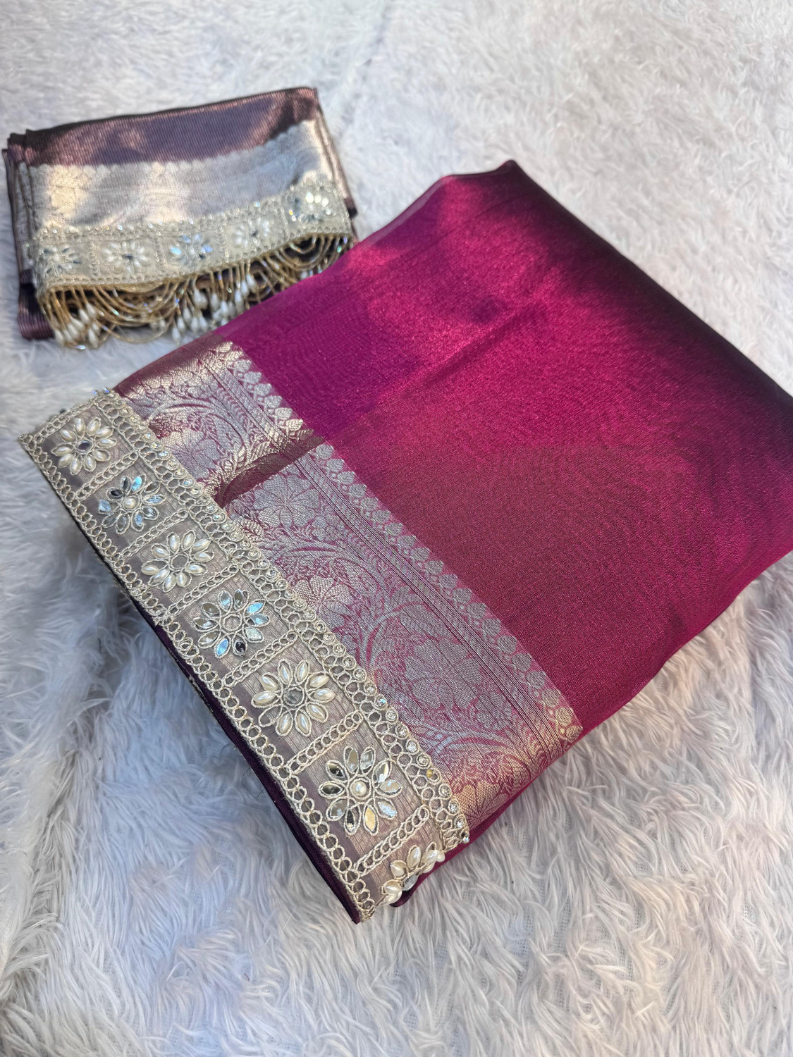 Image of Banaras silk palace Embroidered Bollywood Tissue Saree