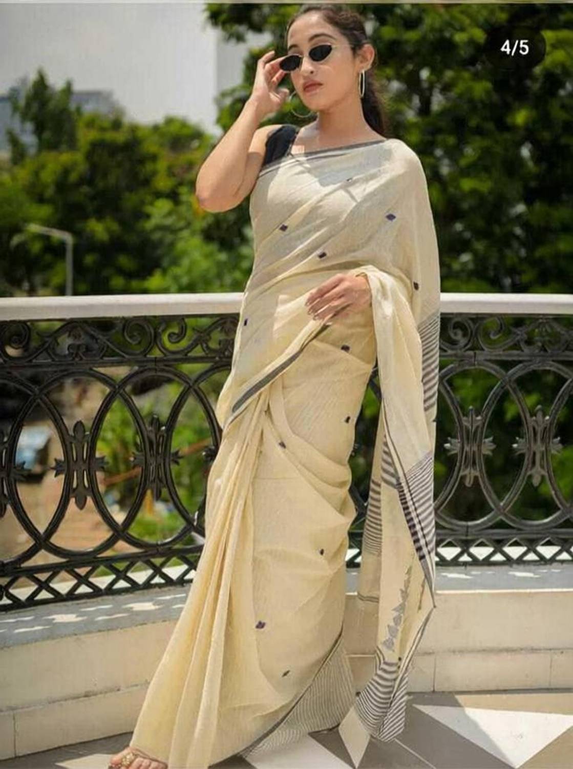 AARAANA Digital Print, Blocked Printed, Geometric Print Kanjivaram Linen, Cotton Linen Saree