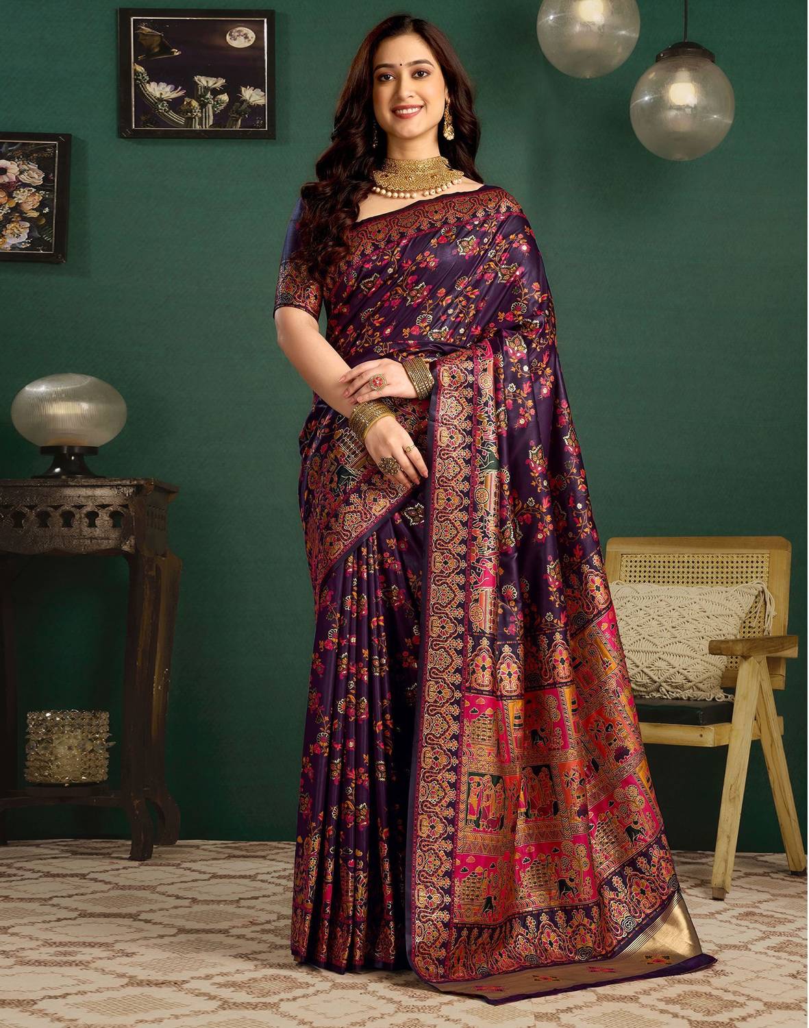 Satrani Woven Banarasi Silk Saree Purple - Image 4