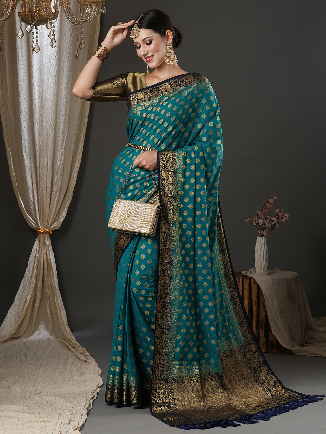 Image of Sareemall Woven Kanjivaram Georgette Saree
