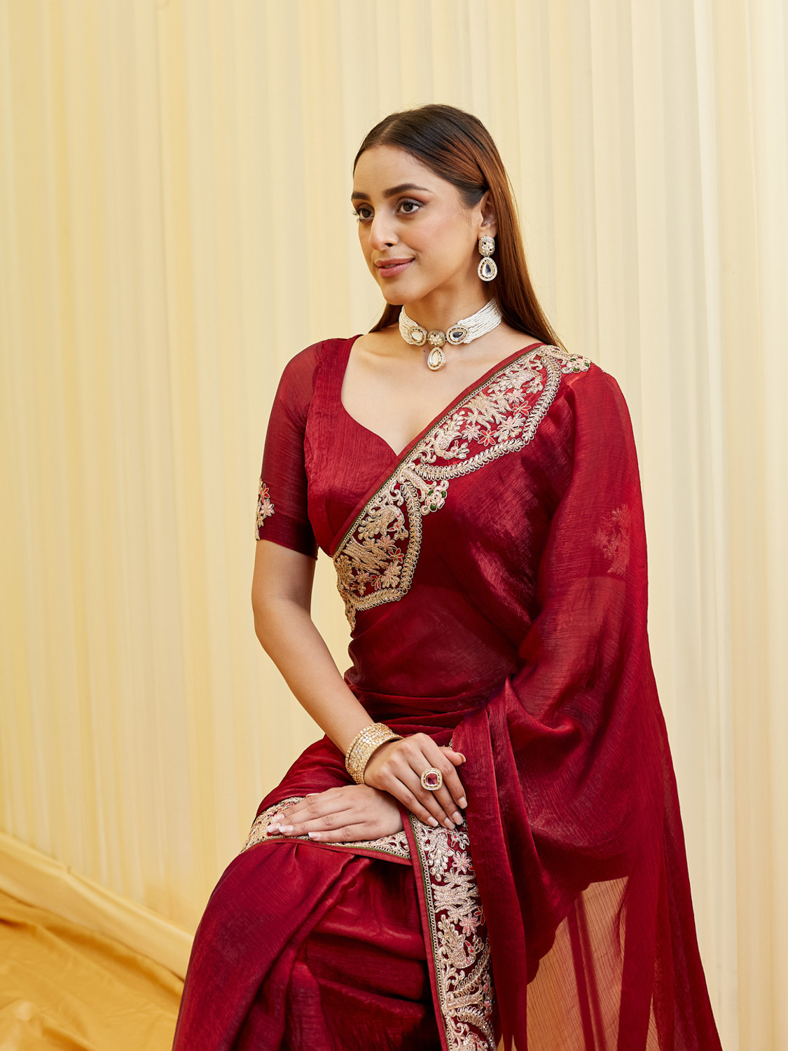 Image of KASEE Embellished, Applique Bollywood Silk Blend Saree