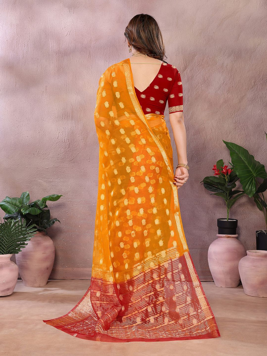Image of Hema Silk Mills Printed Bollywood Organza Saree (Yellow)