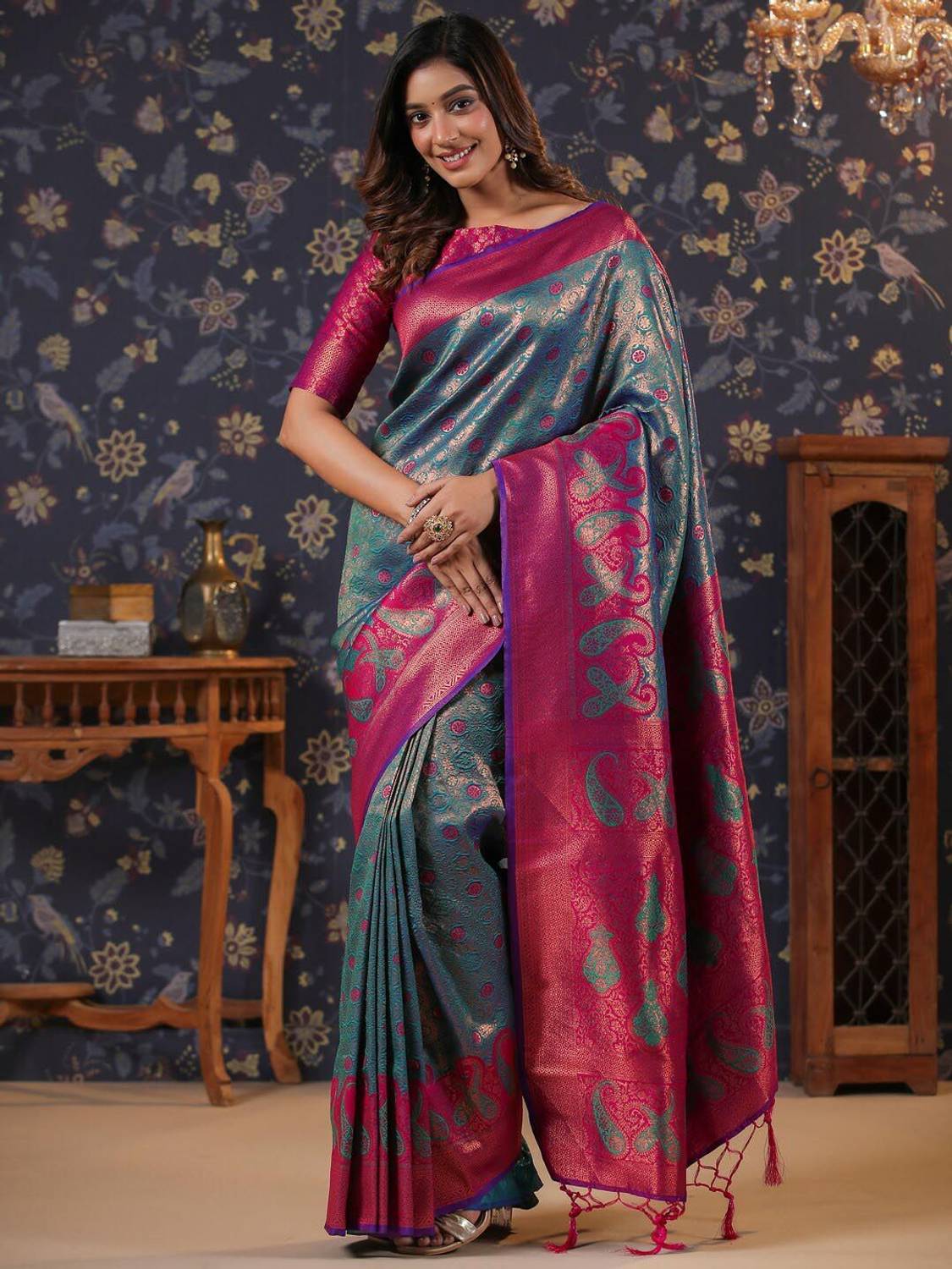 House of Pataudi Multicolor Silk Blend Saree - Image 3
