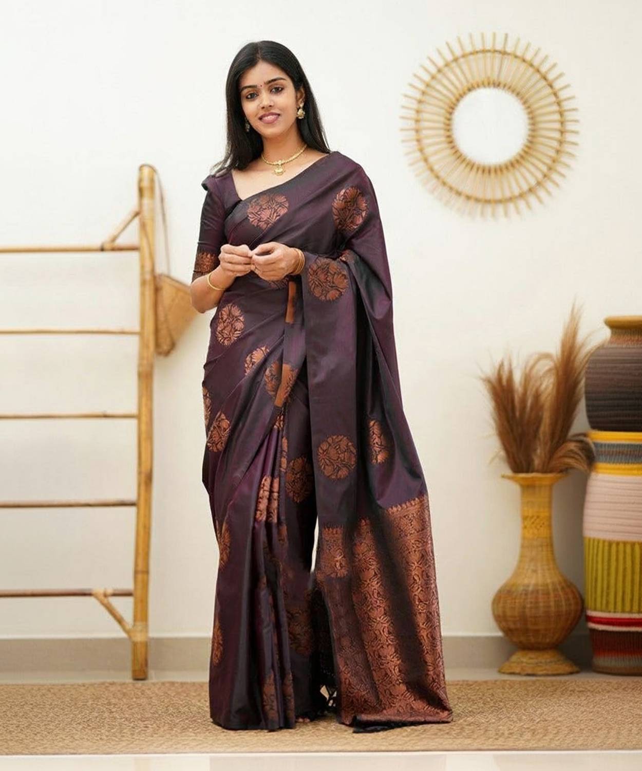 AVANTIKA FASHION Woven Kanjivaram Pure Silk, Art Silk Saree (Purp