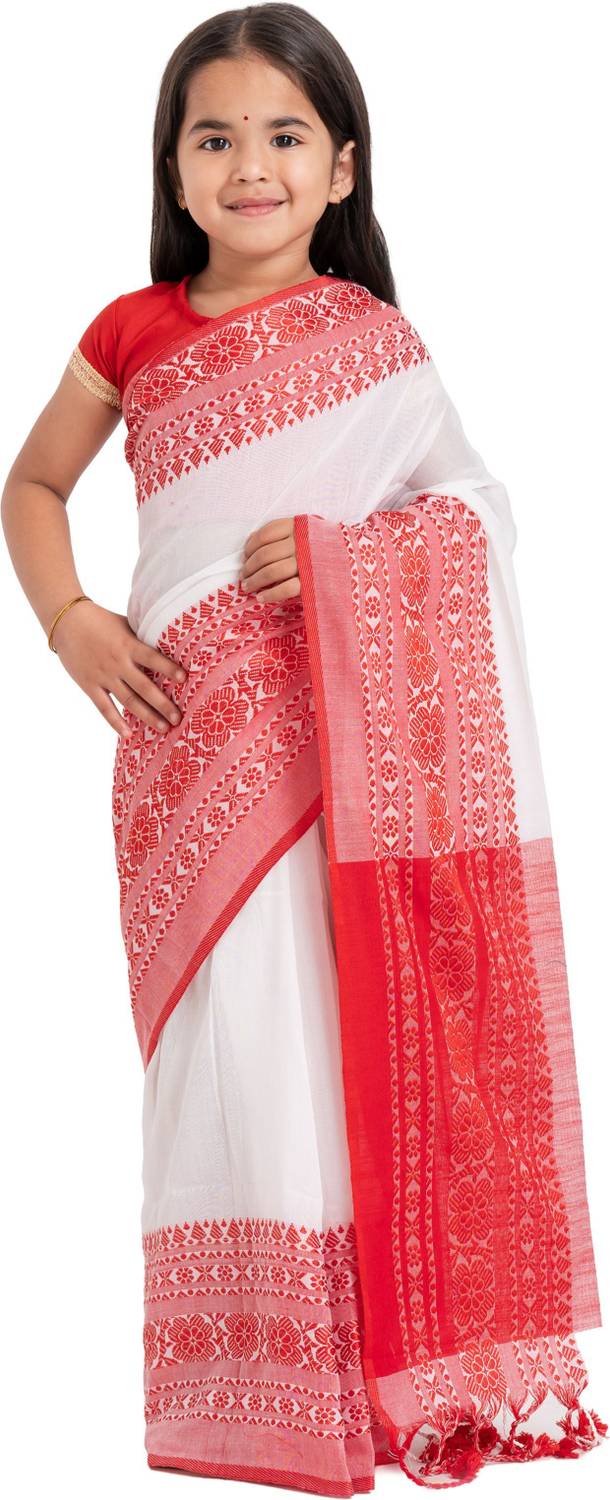 BalikaTextile Woven, Floral Print, Geometric Print Handloom Pure Cotton Saree