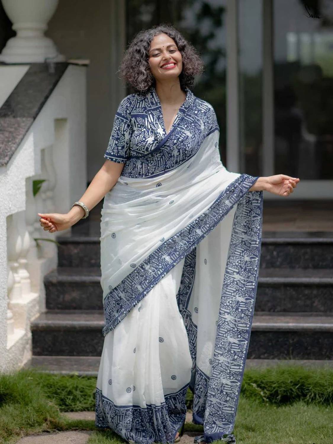 ANUVRATA Unstitched Cotton Linen Blouse Material Printed