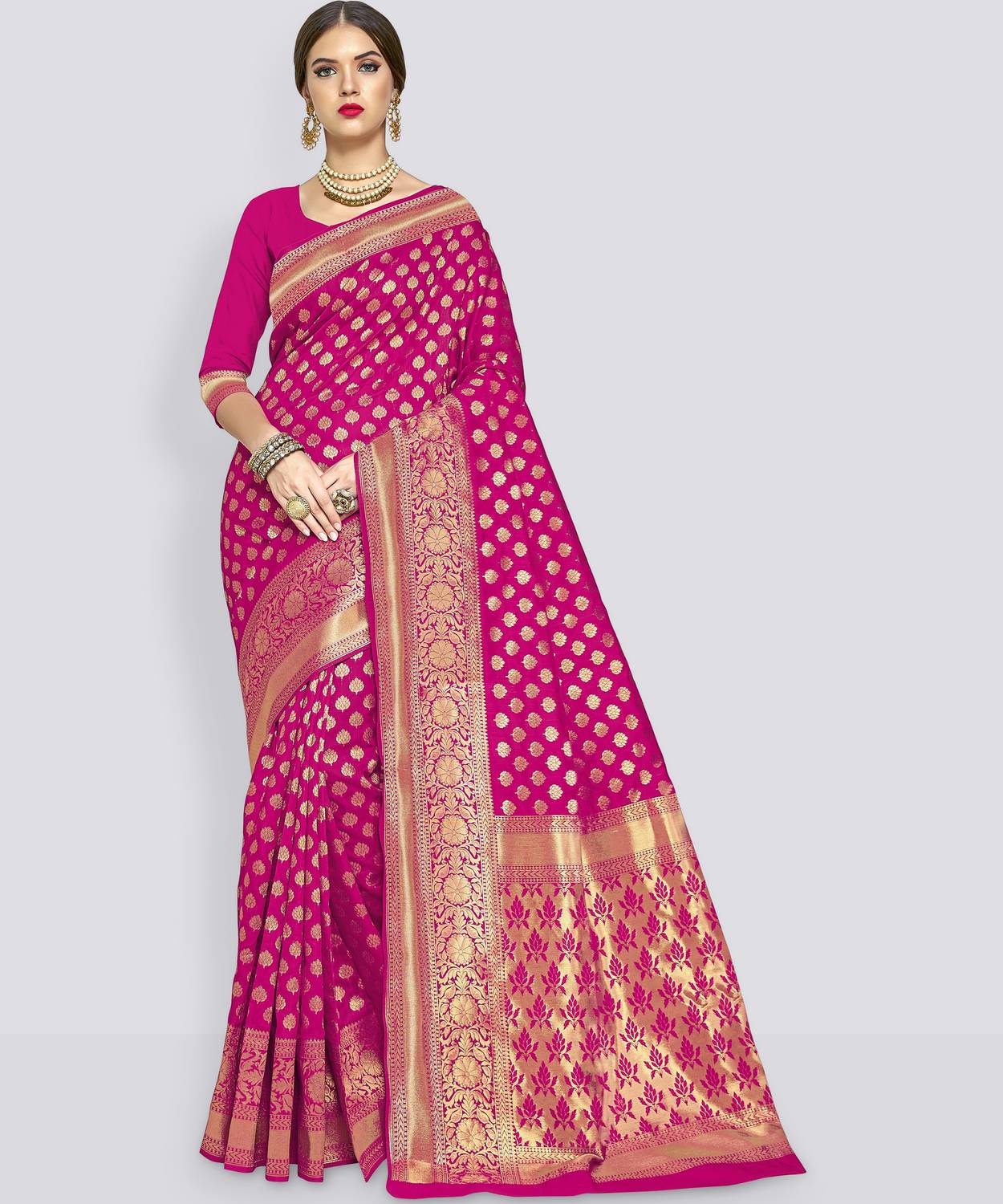 Sariya Woven Banarasi Silk Blend Saree (Pink)