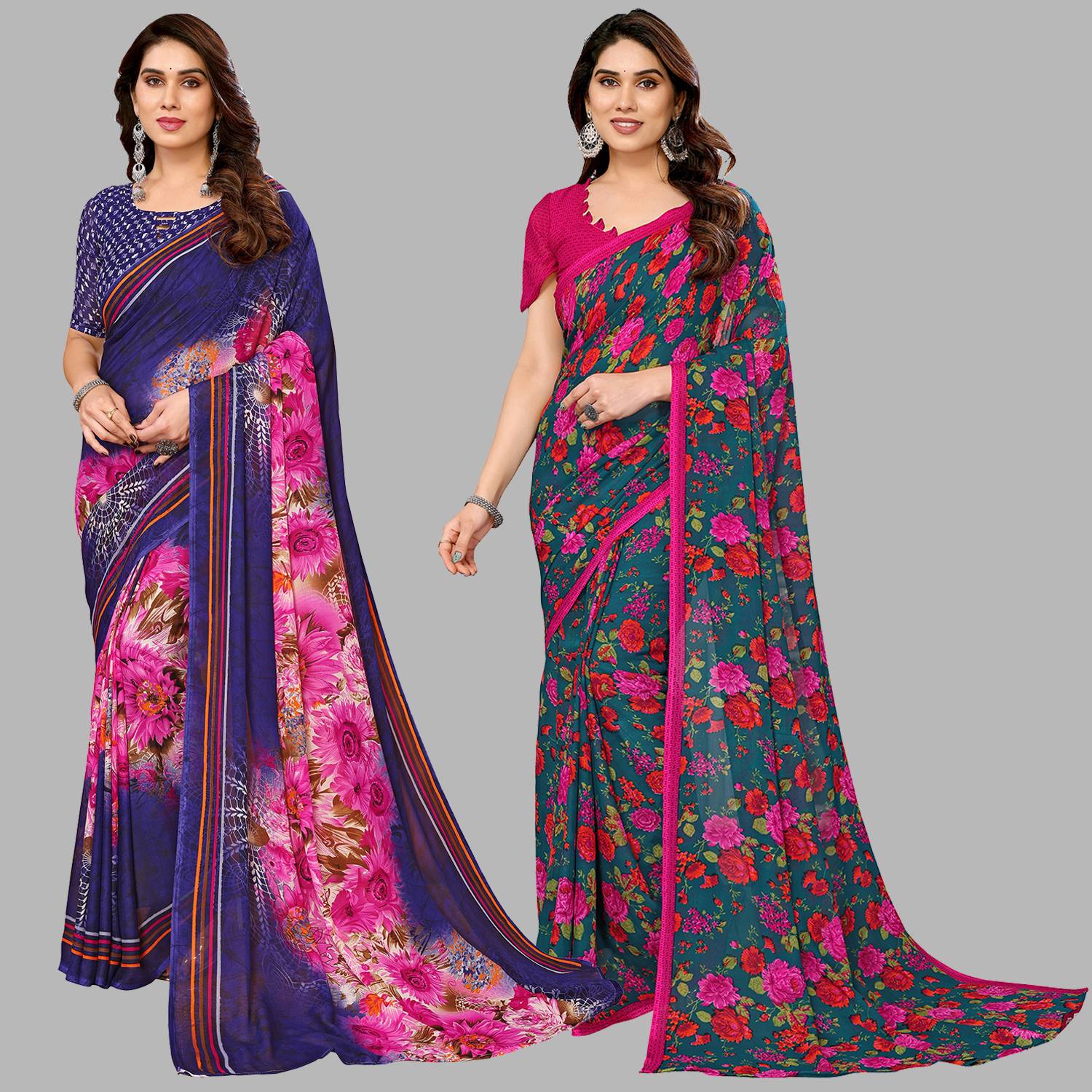 Anand Sarees Paisley, Ombre, Geometric Print, Floral Print, Striped, Checkered, Self Design, Printed Daily Wear Georgette Saree
