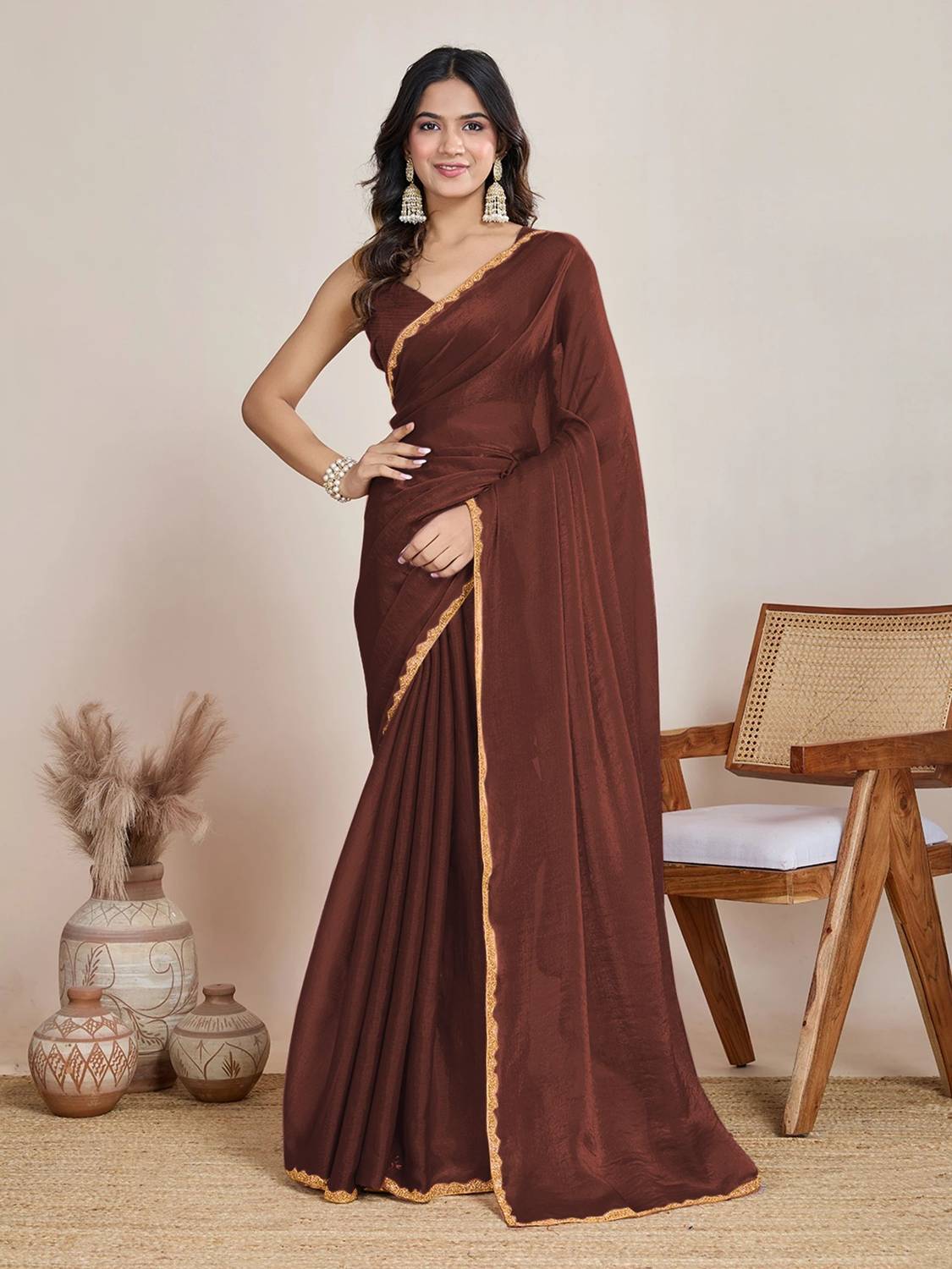 Bentayga Fashion Solid/Plain Bollywood Silk Blend Saree
