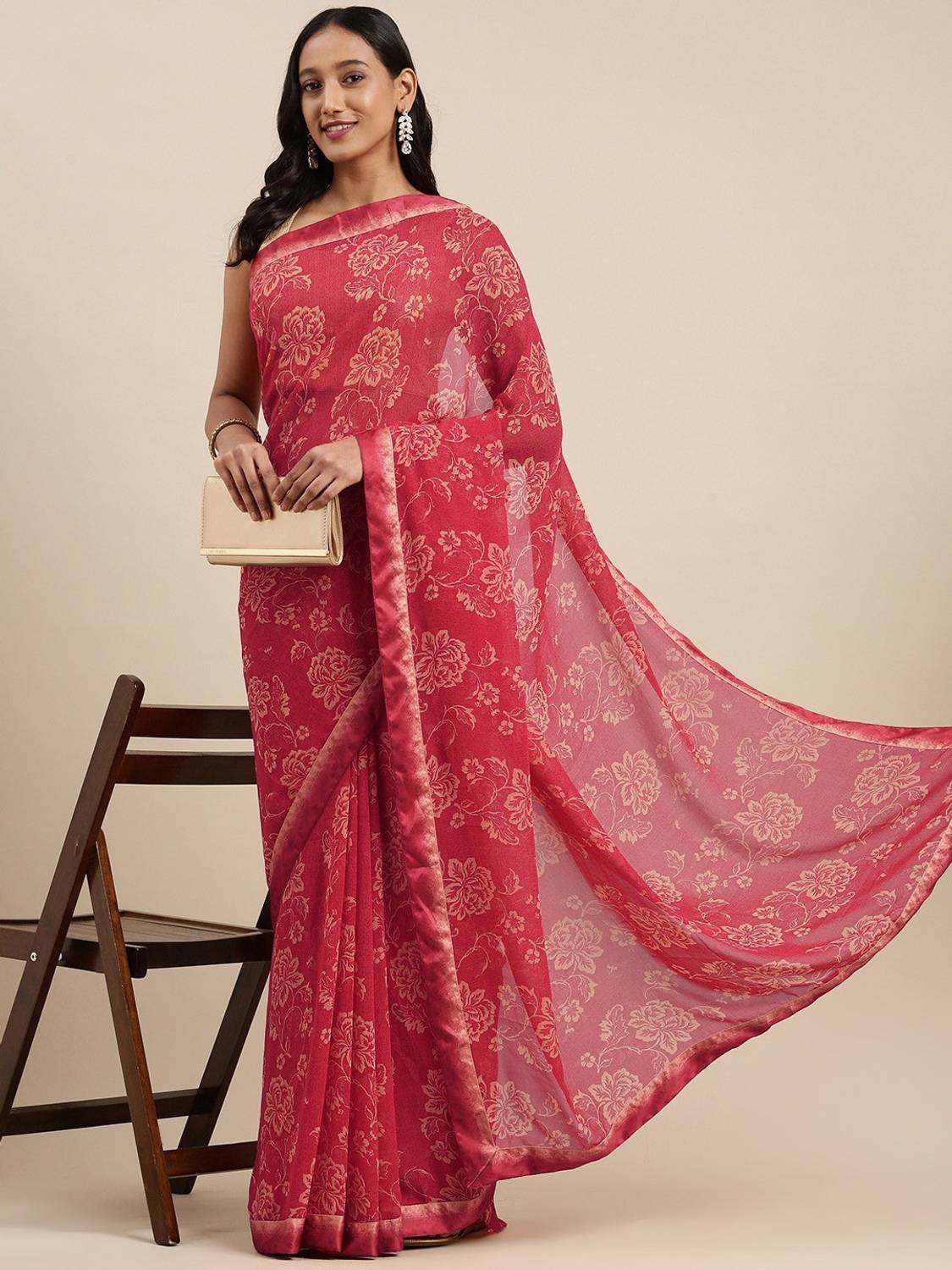 BLEESBURY Printed, Self Design, Graphic Print, Floral Print, Checkered, Solid/Plain Daily Wear Georgette, Chiffon Saree